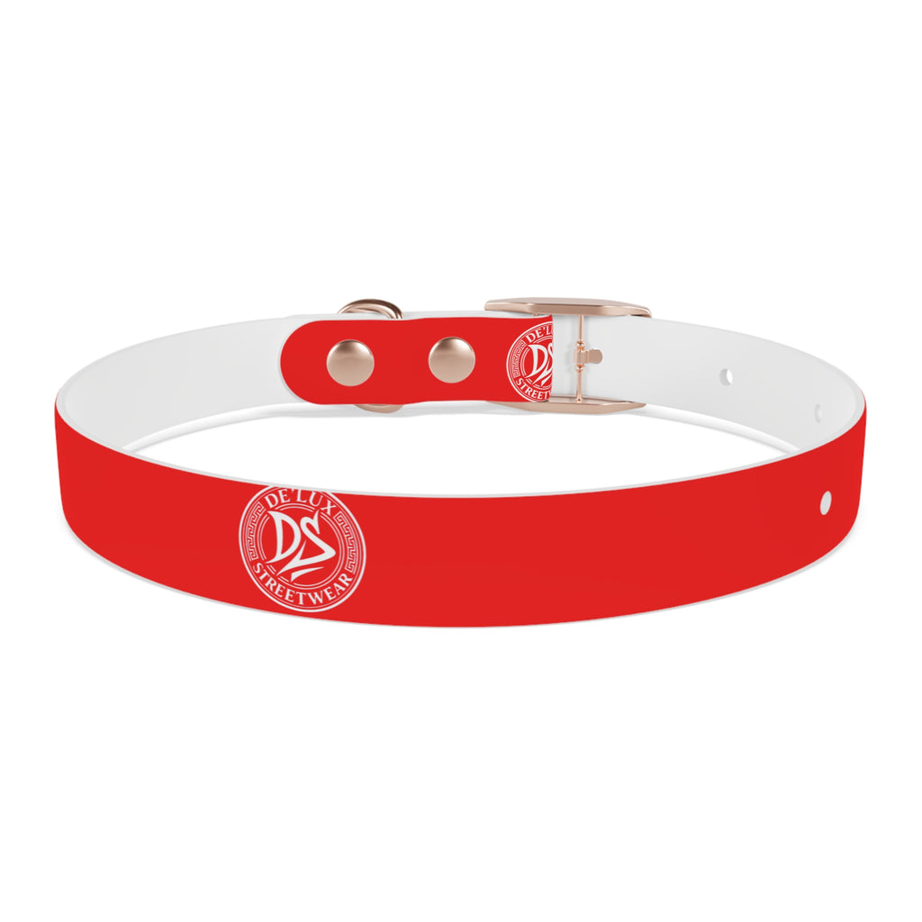 Red Logo Dog Collar — Durable Adjustable Pet Collar with White DS Emblem