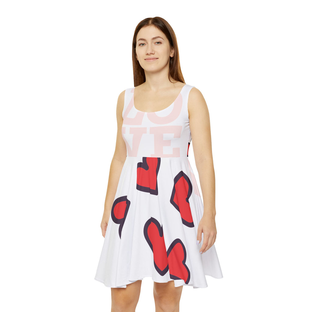 Heart Pattern Skater Dress — Cute Red Hearts AOP Sundress for Women