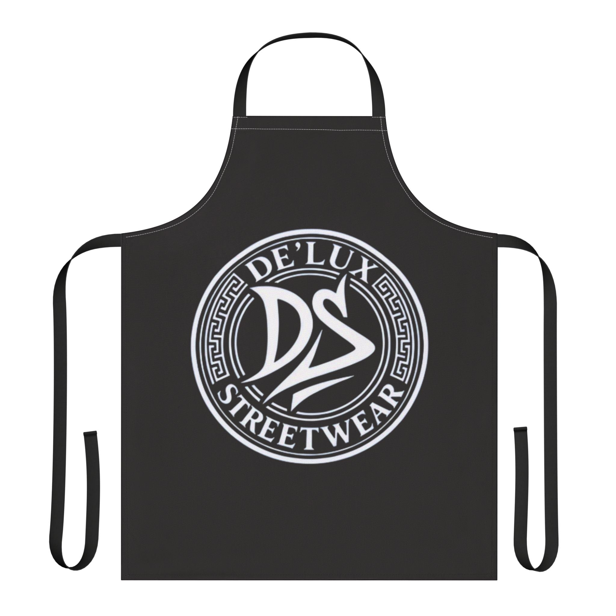 De'Lux Streetwear Logo Apron — Black Chef Apron with Bold Circular Emblem