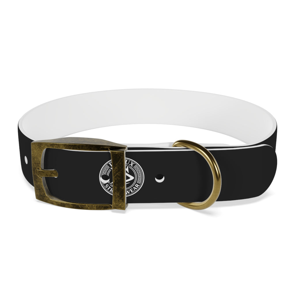 Black Logo Dog Collar — Durable Faux Leather Collar with Round Emblem