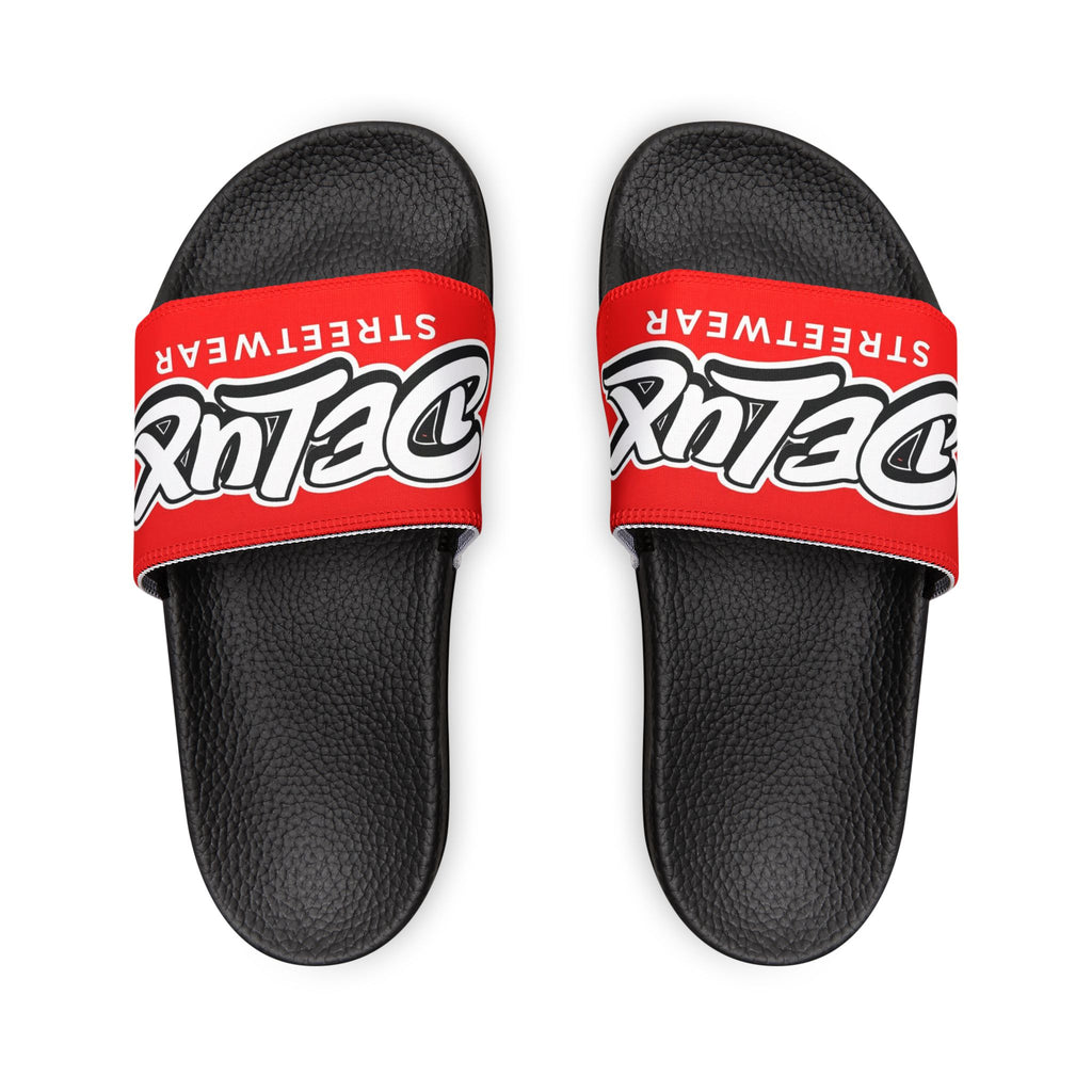 Men's Removable-Strap Slide Sandals — Bold Red 'Delux Streetwear' Logo