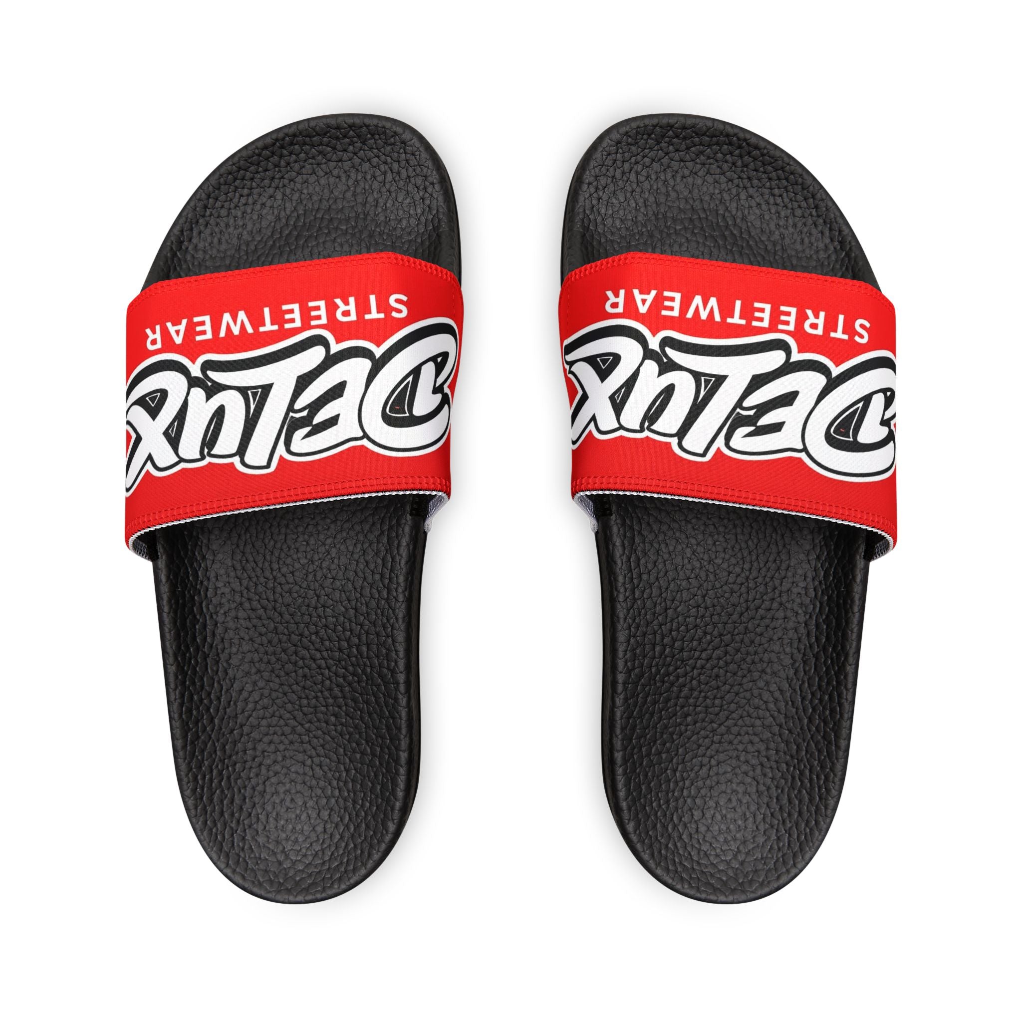 Men's Removable-Strap Slide Sandals — Bold Red 'Delux Streetwear' Logo