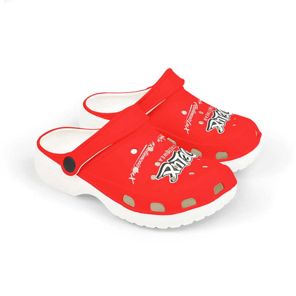 Kids Red Streetwear EVA Foam Clogs — 'Delux' Graphic Slip-On Sandals