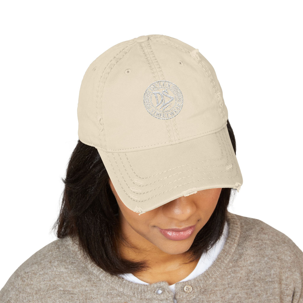 Distressed Embroidered Dad Hat — Vintage Washed Baseball Cap with DS Logo