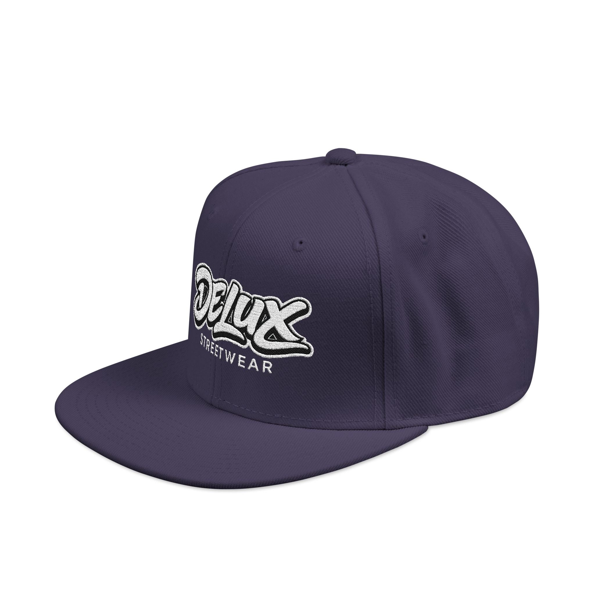 Mens Embroidered 'Delux' Snapback Cap – Streetwear Flat-Brim Hat