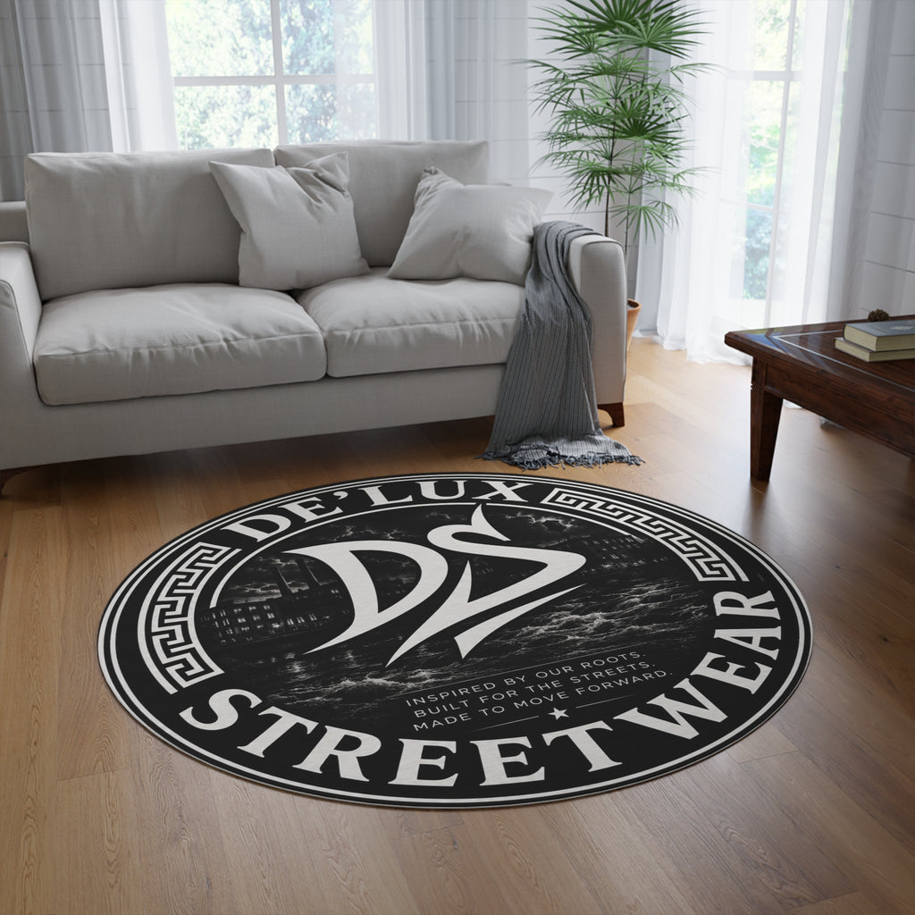 De'Lux Streetwear Round Rug — Black Logo Graphic Floor Mat