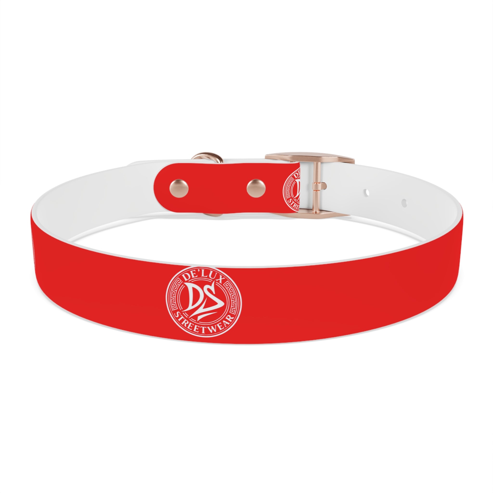 Red Logo Dog Collar — Durable Adjustable Pet Collar with White DS Emblem