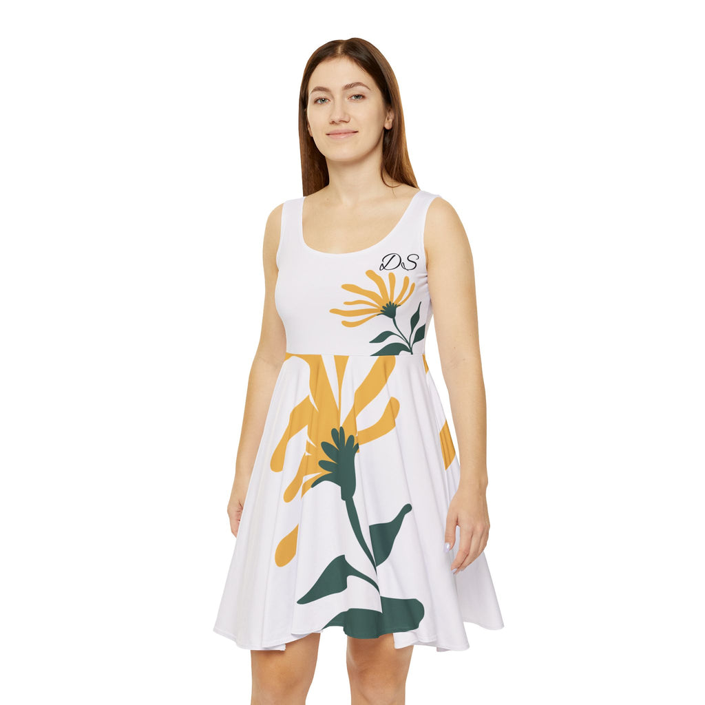 Floral Sunburst Skater Dress — Yellow Daisy All-Over Print