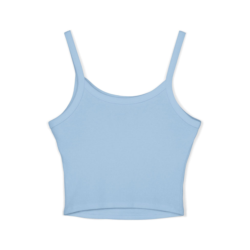 Delux Script Crop Tank Top — Women's White Spaghetti Strap Graphic