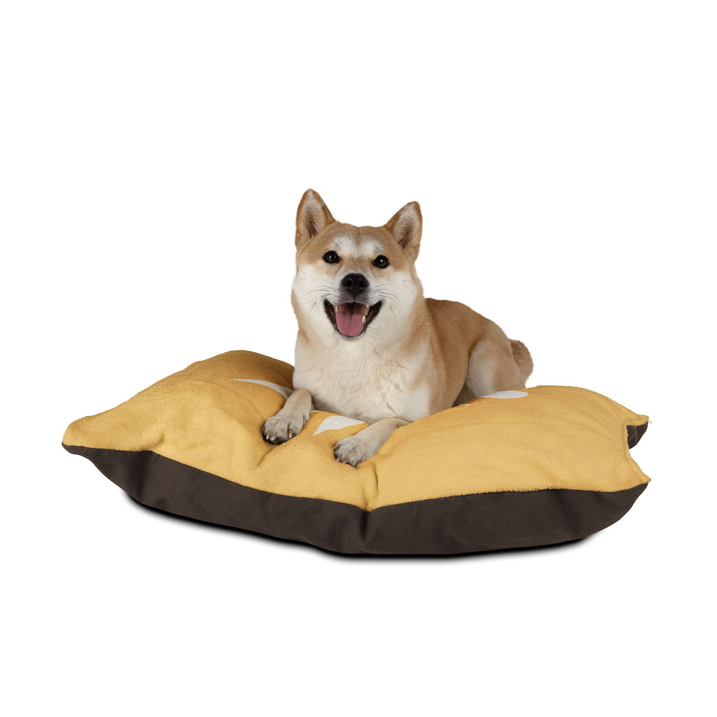 Mustard Plush Pet Bed with White DS Logo — Cozy Dog & Cat Cushion