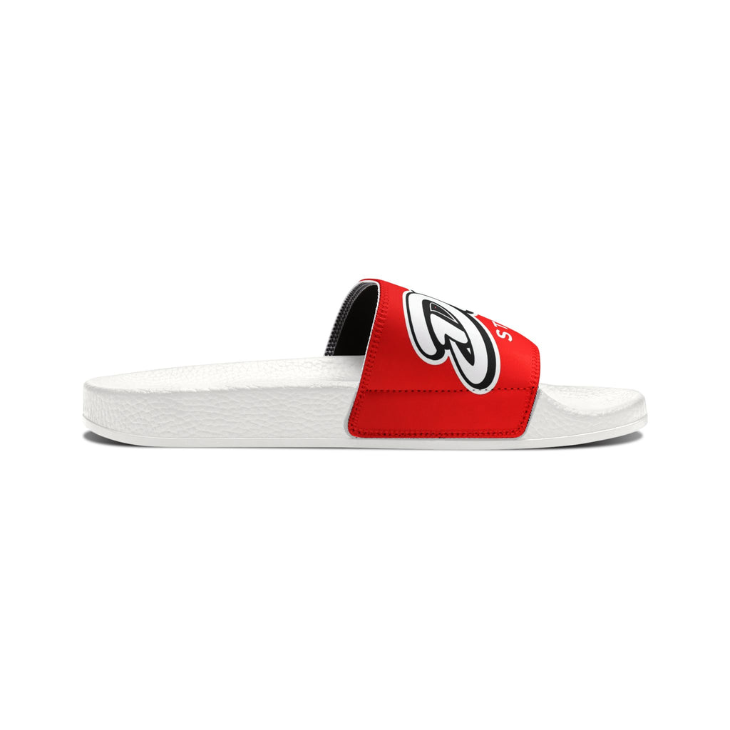 Men's Removable-Strap Slide Sandals — Bold Red 'Delux Streetwear' Logo