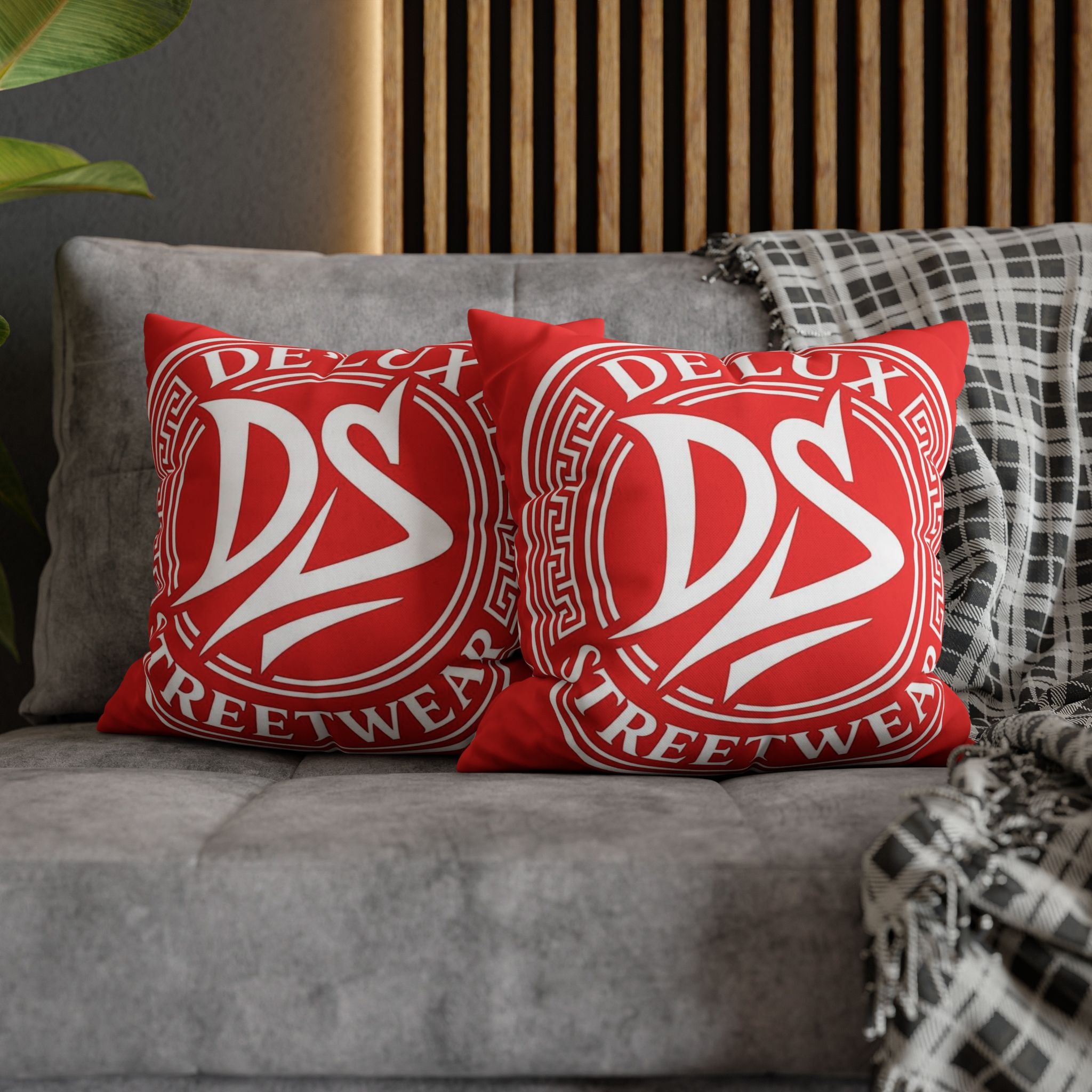 DeLUX Streetwear Logo Throw Pillowcase — Red De'Lux DS Square Cushion Cover