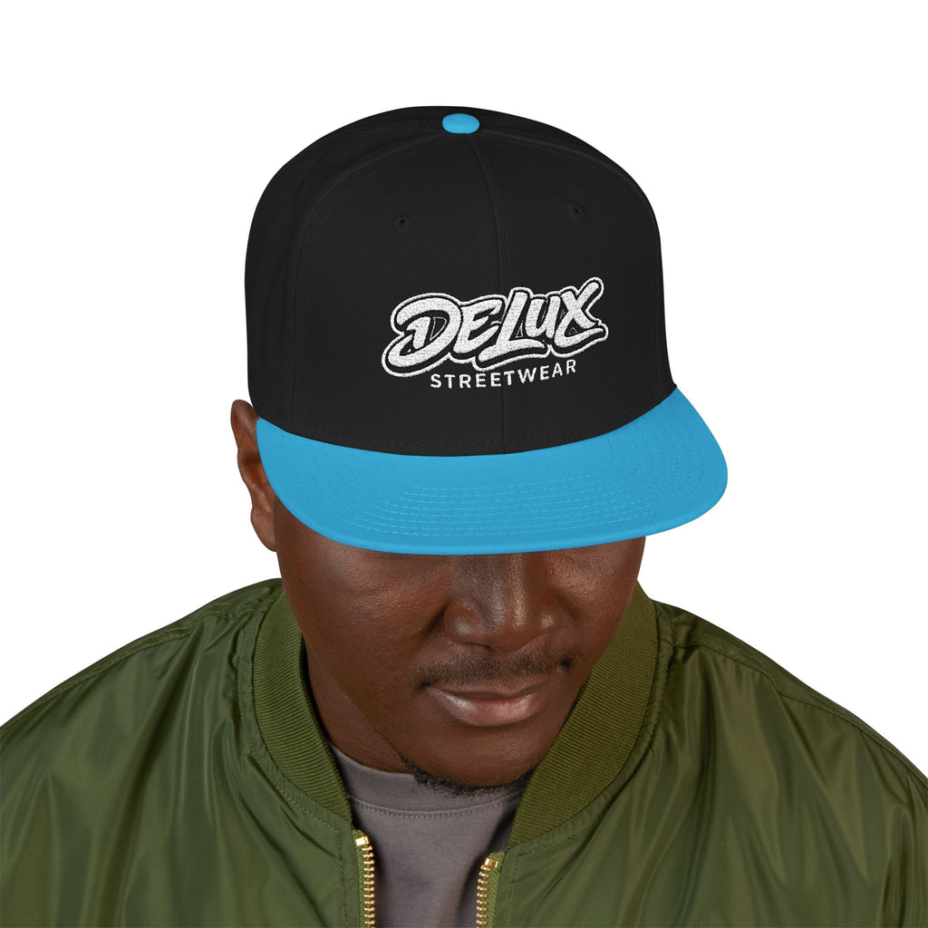 Mens Embroidered 'Delux' Snapback Cap – Streetwear Flat-Brim Hat