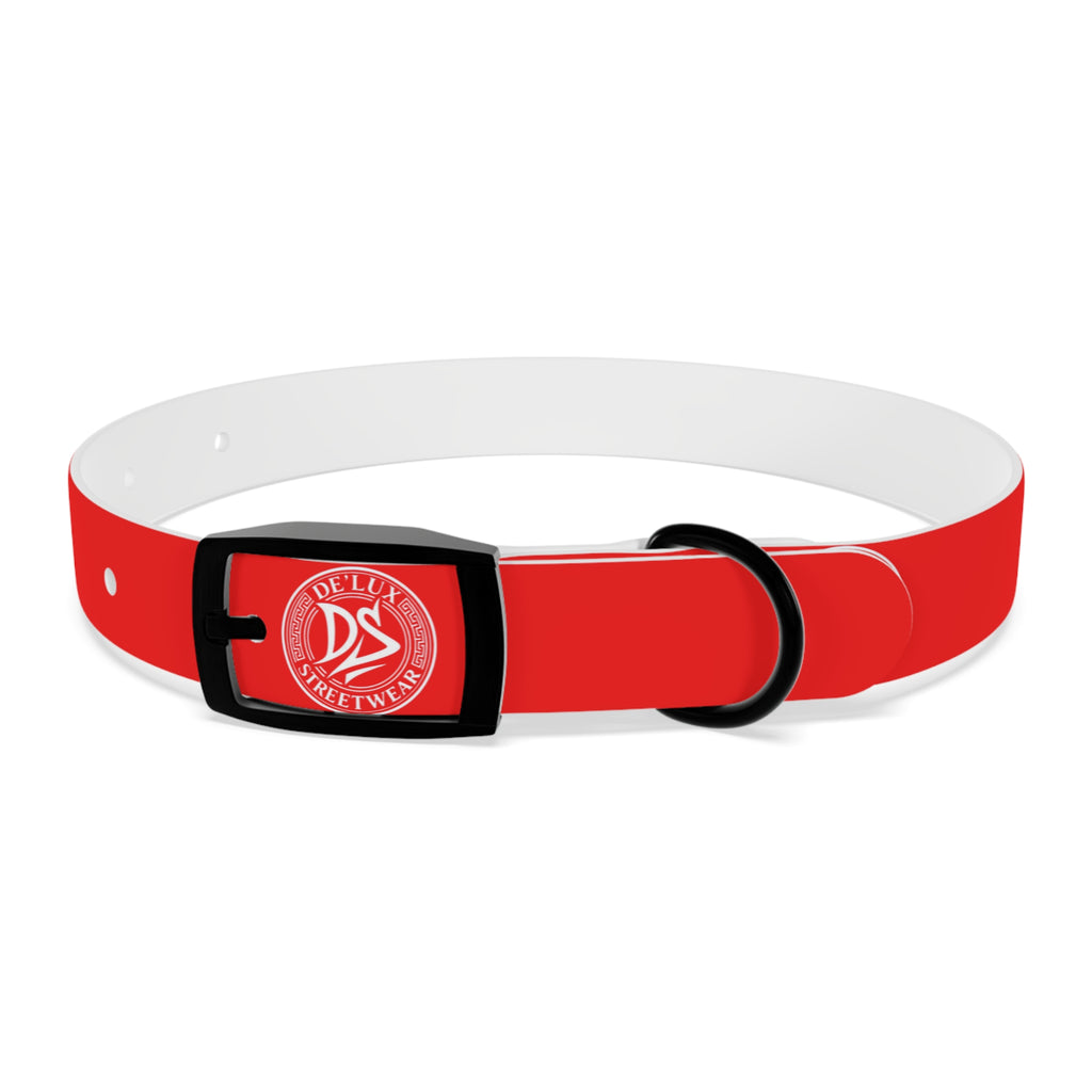 Red Logo Dog Collar — Durable Adjustable Pet Collar with White DS Emblem