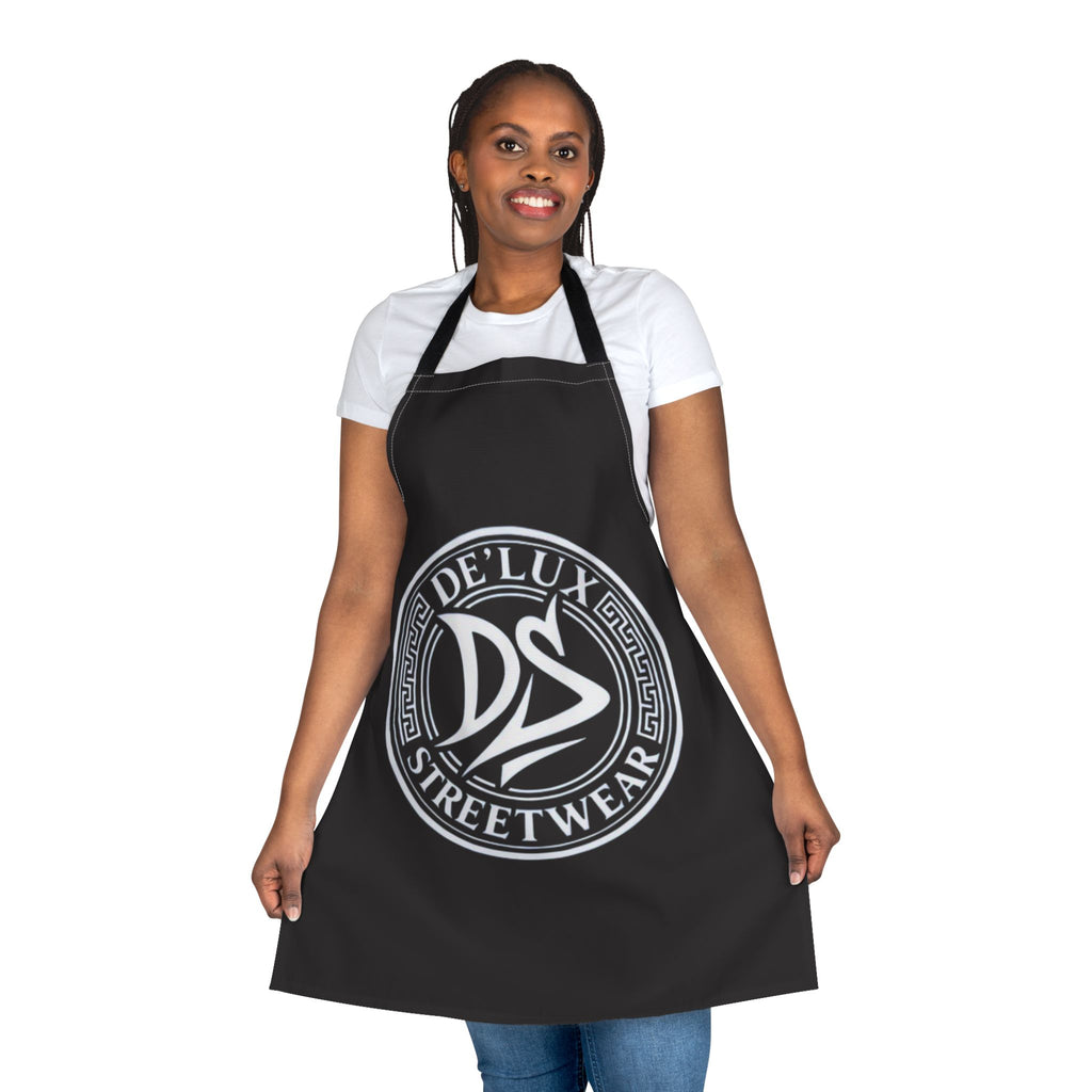 De'Lux Streetwear Logo Apron — Black Chef Apron with Bold Circular Emblem