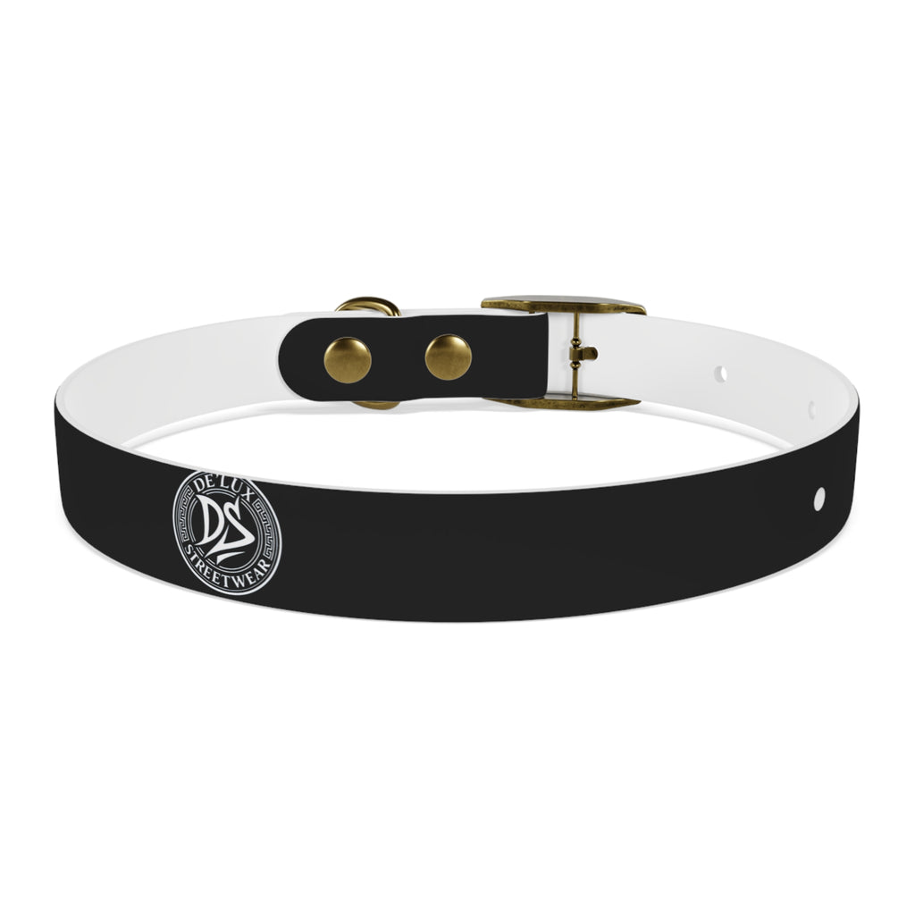 Black Logo Dog Collar — Durable Faux Leather Collar with Round Emblem