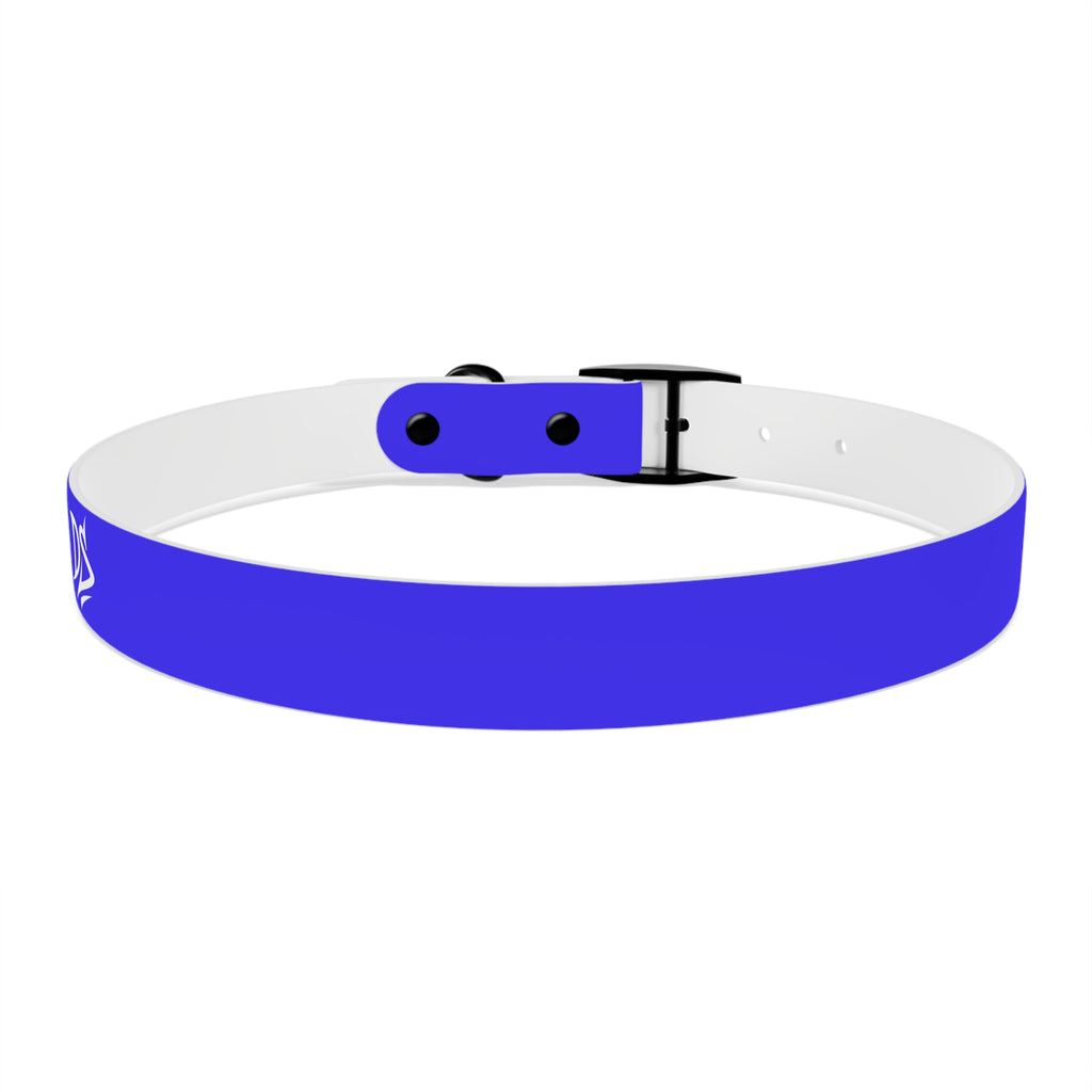 Blue Branded Dog Collar — Adjustable Waterproof Pet Collar with White Logo