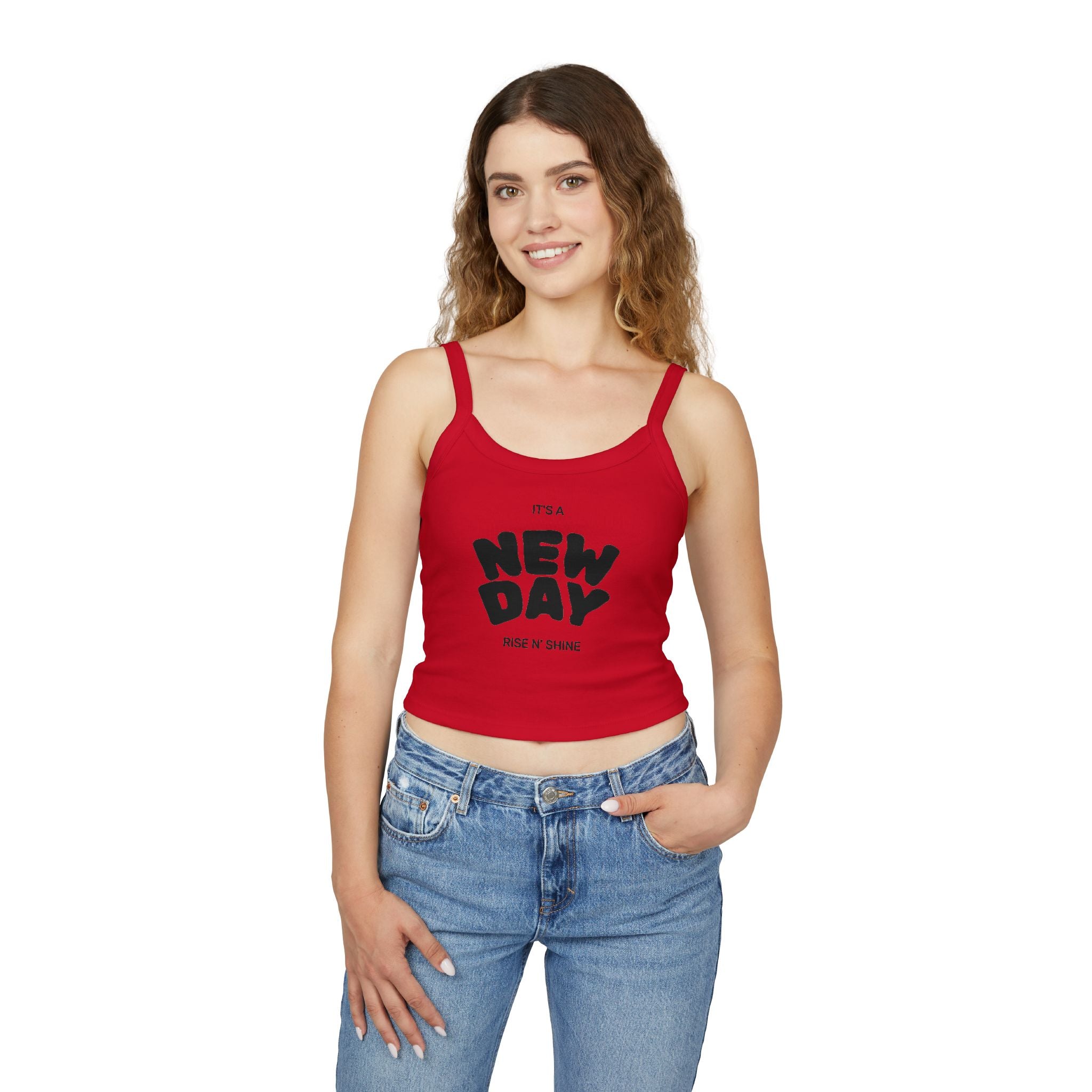 New Day "Rise N' Shine" Crop Tank — Women's Spaghetti Strap Motivational Top