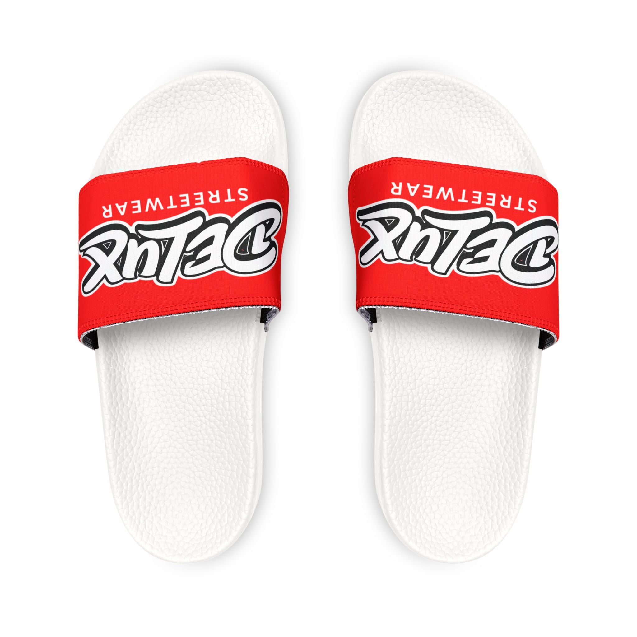 Youth Slide Sandals — Red "Delux Streetwear" Adjustable Strap