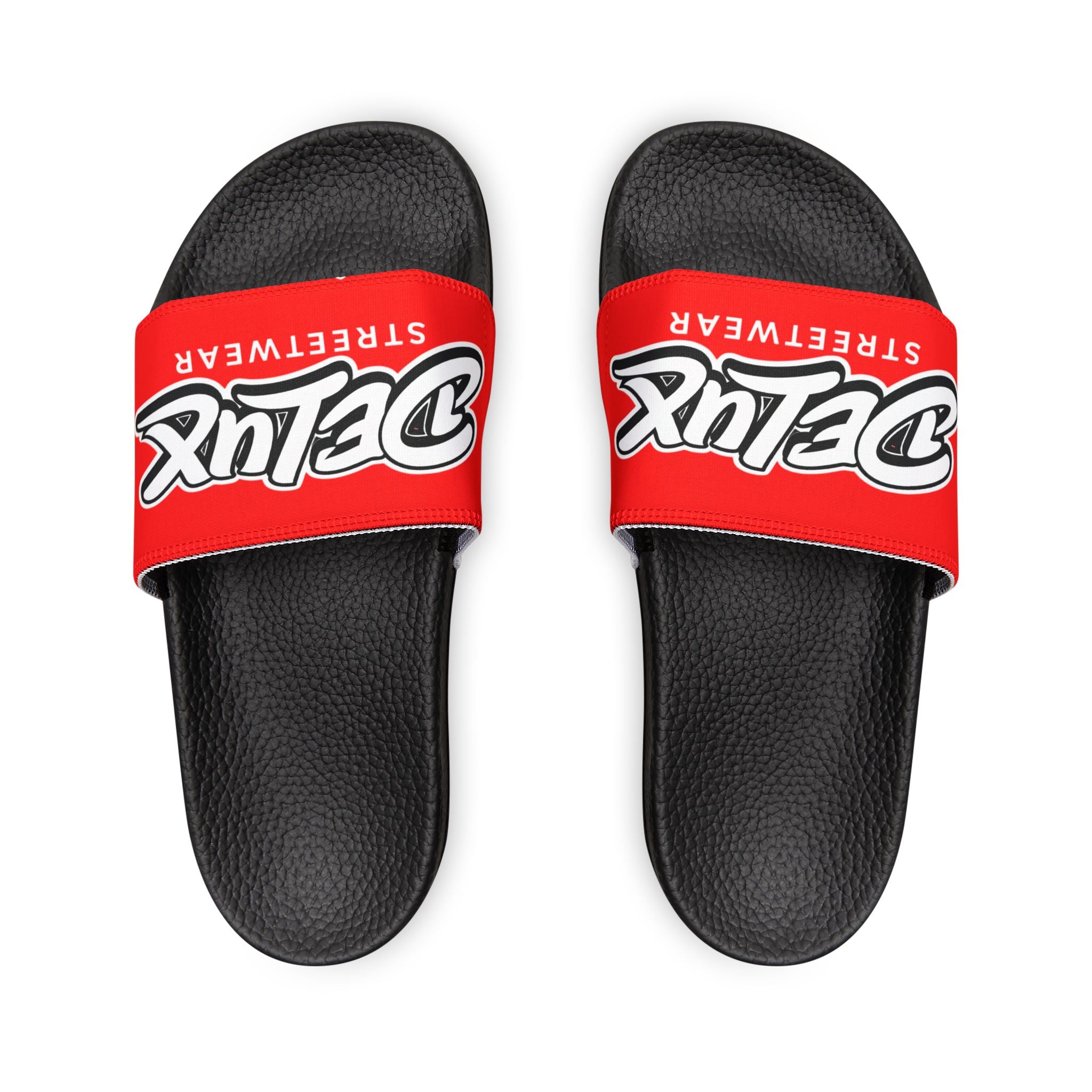 Youth Slide Sandals — Red "Delux Streetwear" Adjustable Strap