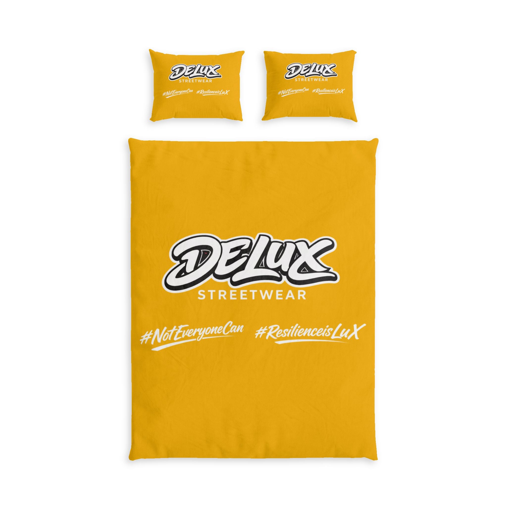 Delux Streetwear Cotton Bed Set - Yellow Duvet with Logo & Hashtags