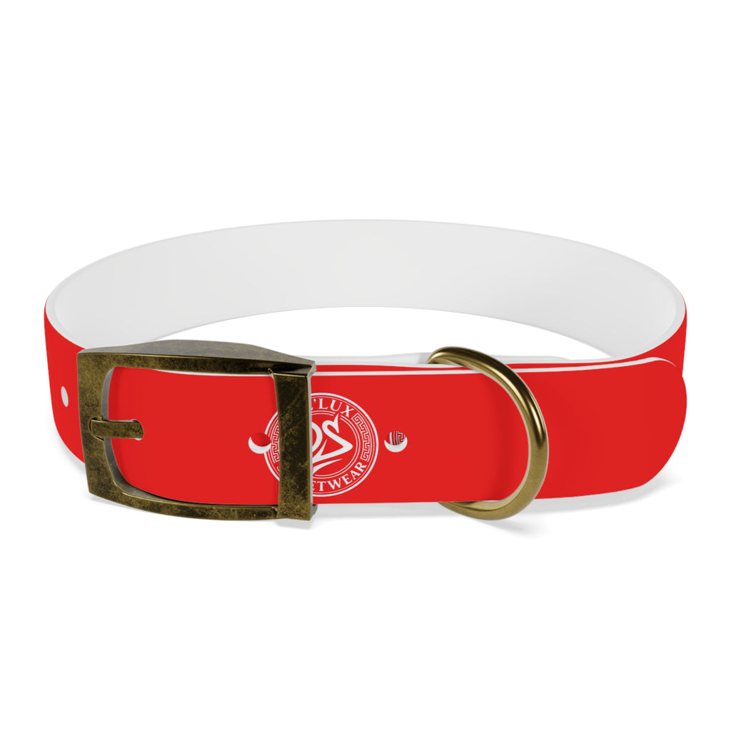 Red Logo Dog Collar — Durable Adjustable Pet Collar with White DS Emblem