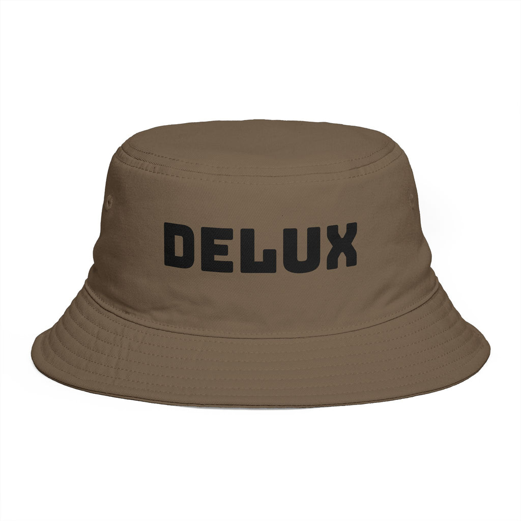 DELUX Brown Bucket Hat — Retro Logo Casual Sun Hat