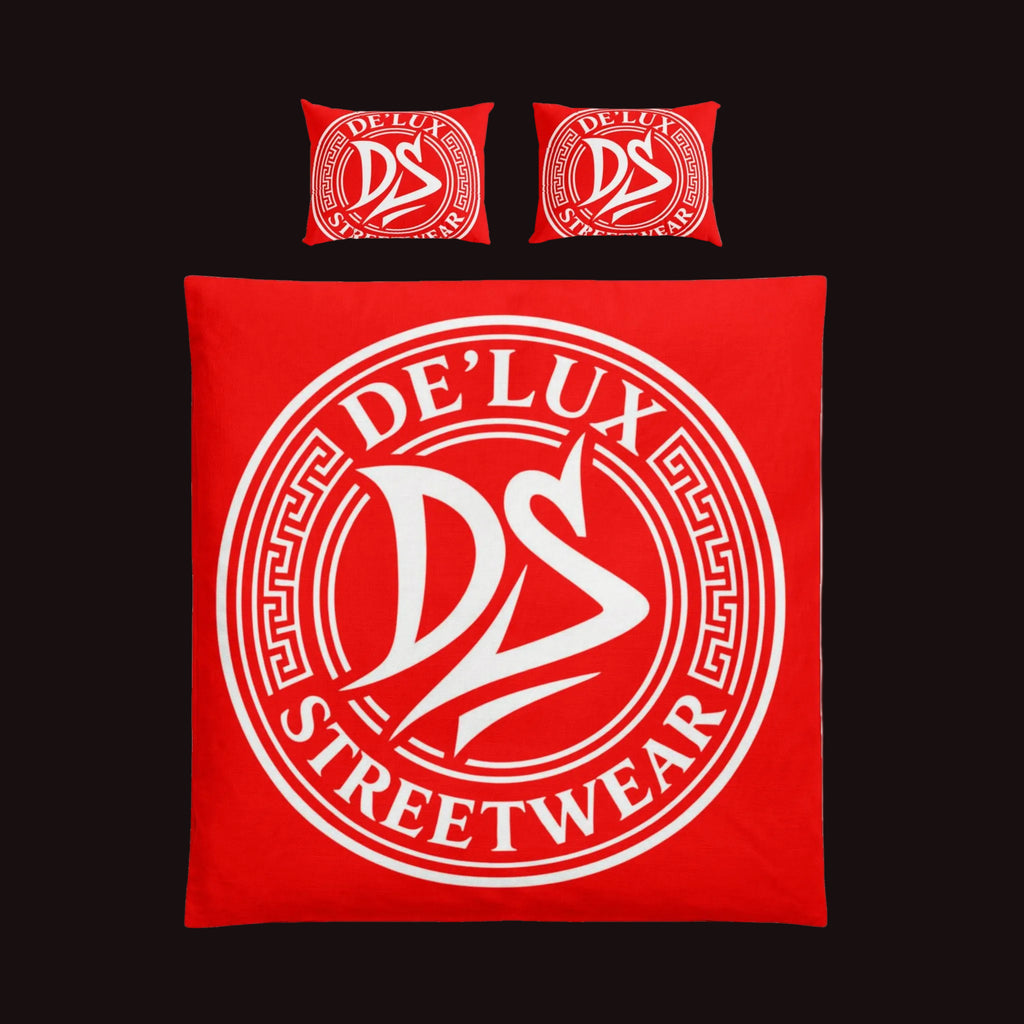 De'Lux Streetwear Red Cotton Bed Set — DS Logo Duvet Cover & Pillowcases
