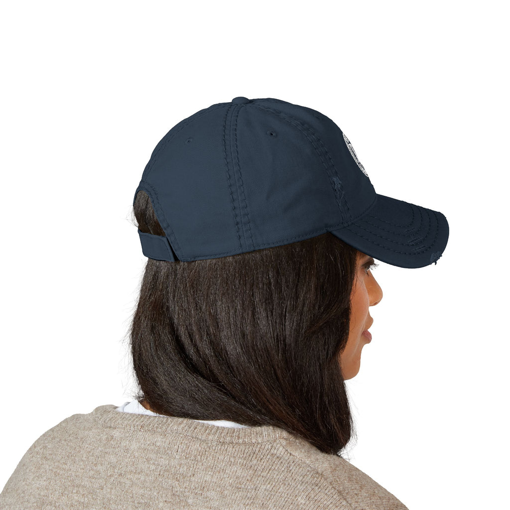 Distressed Embroidered Dad Hat — Vintage Washed Baseball Cap with DS Logo