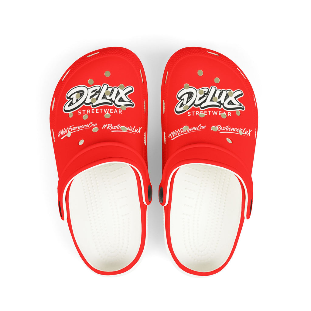 Kids Red Streetwear EVA Foam Clogs — 'Delux' Graphic Slip-On Sandals