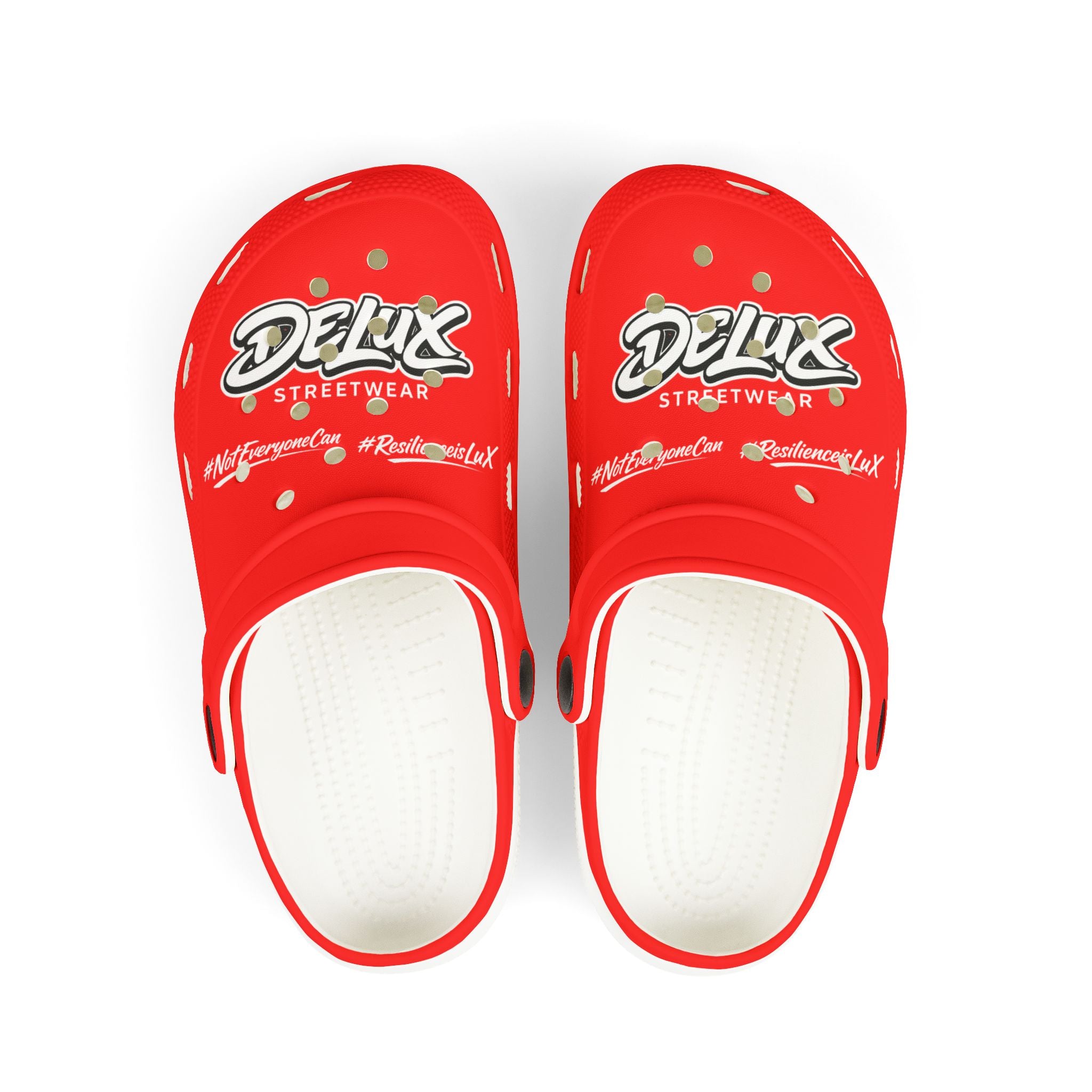 Kids Red Streetwear EVA Foam Clogs — 'Delux' Graphic Slip-On Sandals