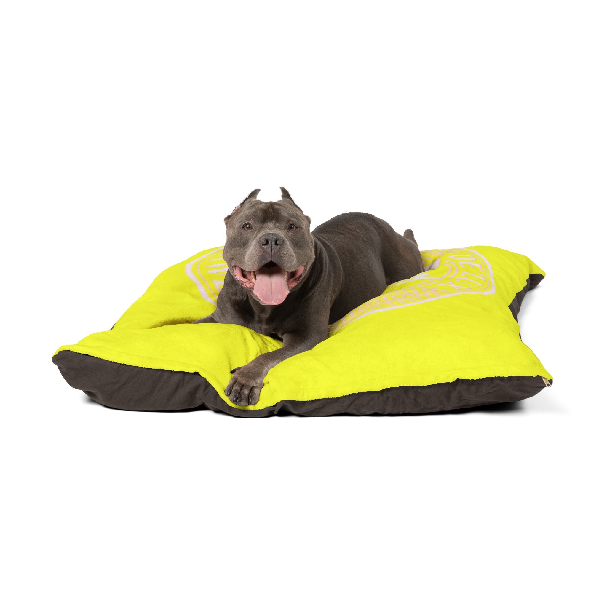 Deluxe Streetwear Yellow Pet Bed — Plush Dog & Cat Cushion with DS Logo