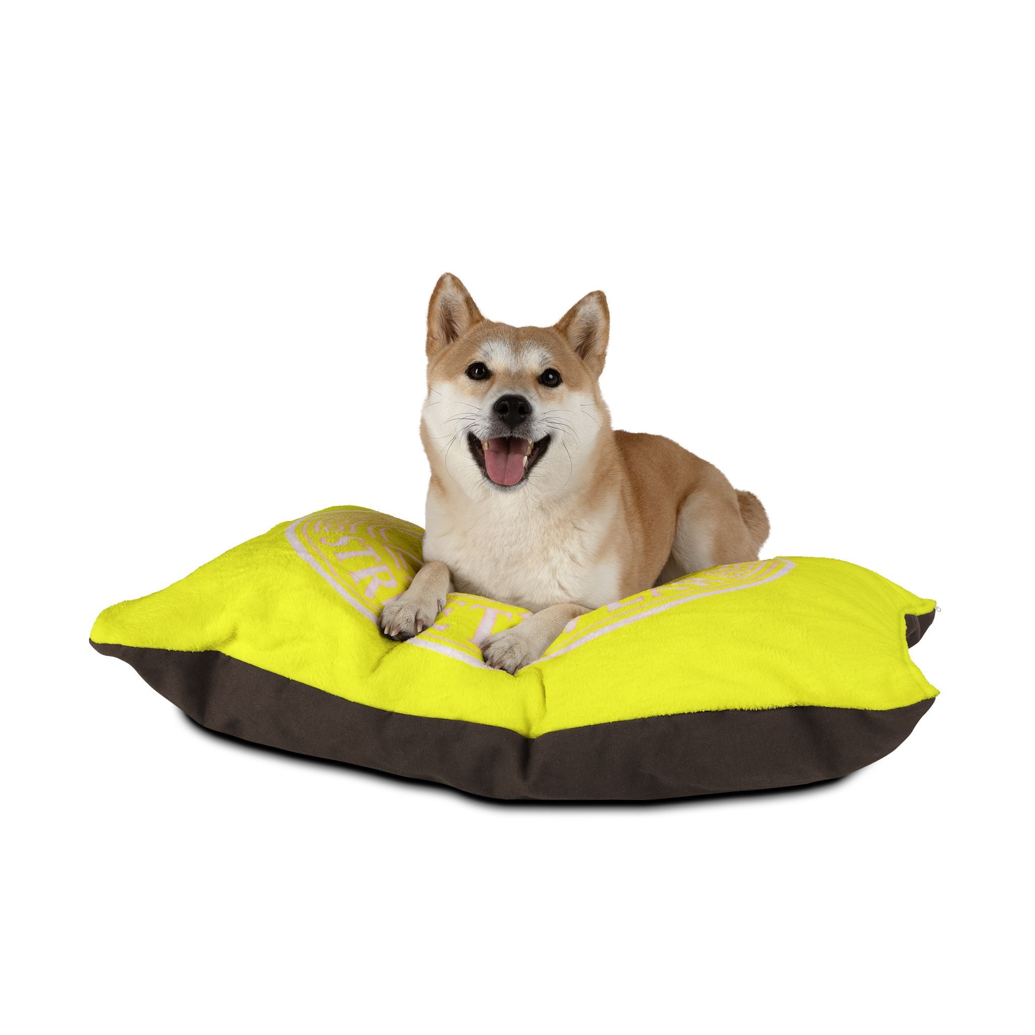 Deluxe Streetwear Yellow Pet Bed — Plush Dog & Cat Cushion with DS Logo