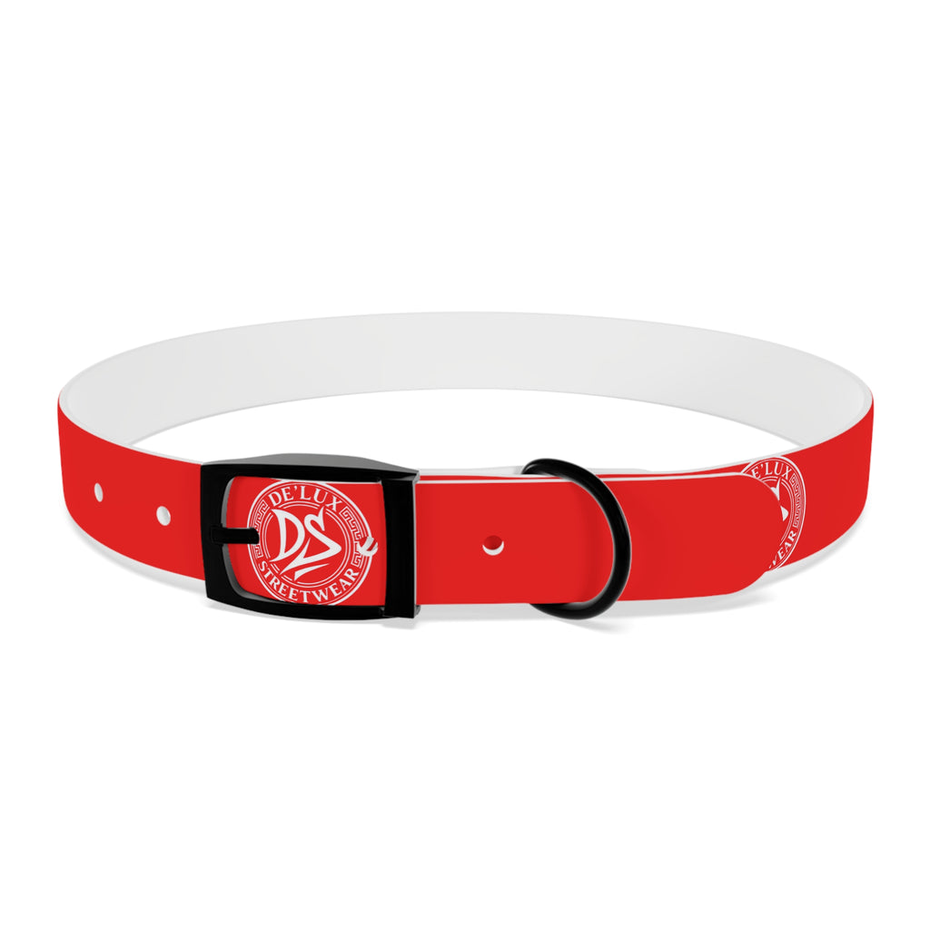 Red Logo Dog Collar — Durable Adjustable Pet Collar with White DS Emblem