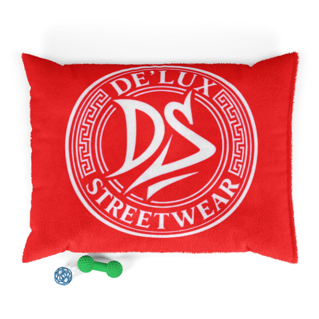 Red De'Lux Streetwear Pet Bed — Plush Logo Cushion for Dogs & Cats