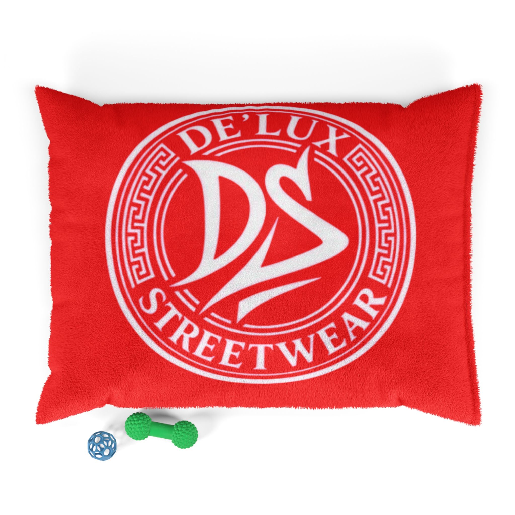 Red De'Lux Streetwear Pet Bed — Plush Logo Cushion for Dogs & Cats