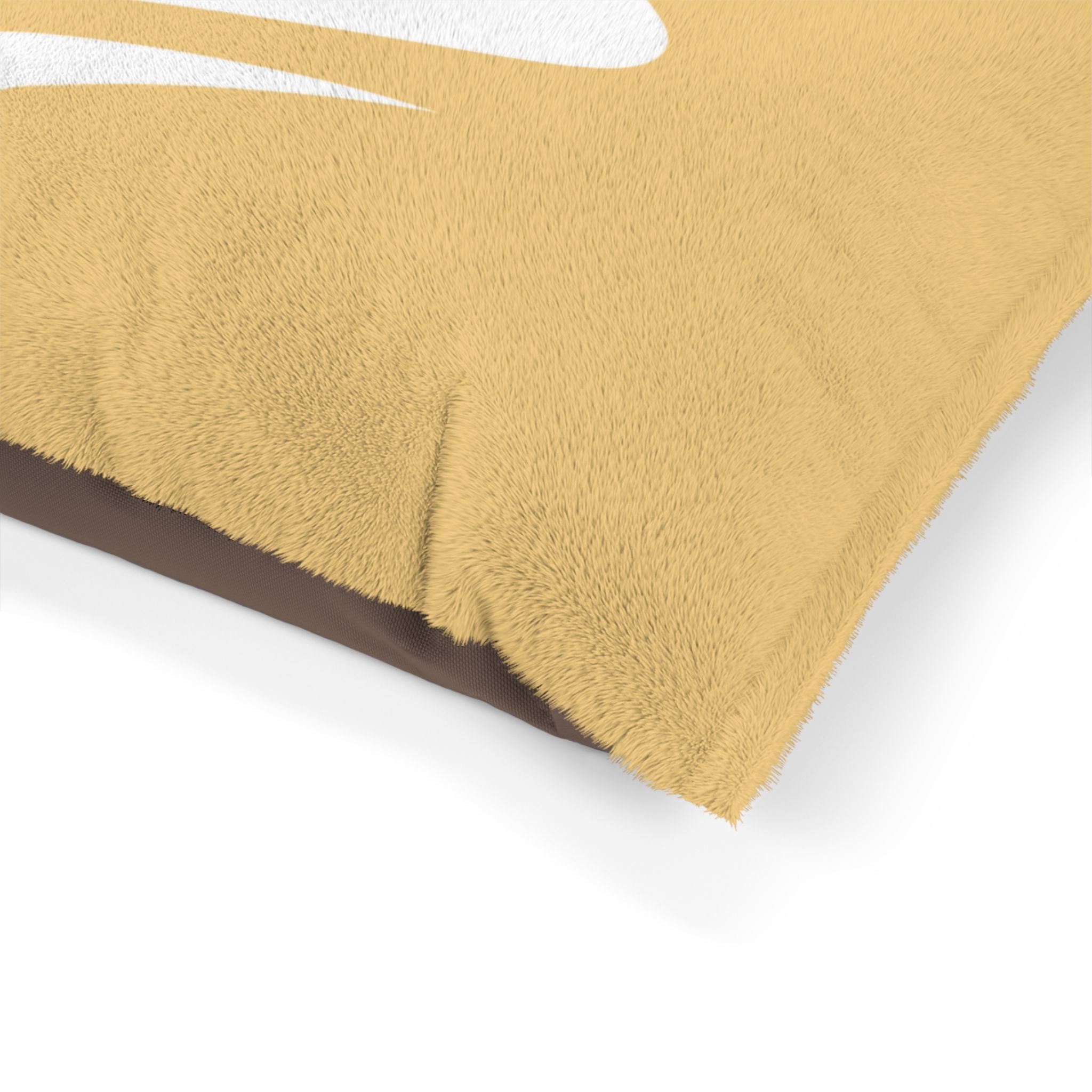 Mustard Plush Pet Bed with White DS Logo — Cozy Dog & Cat Cushion
