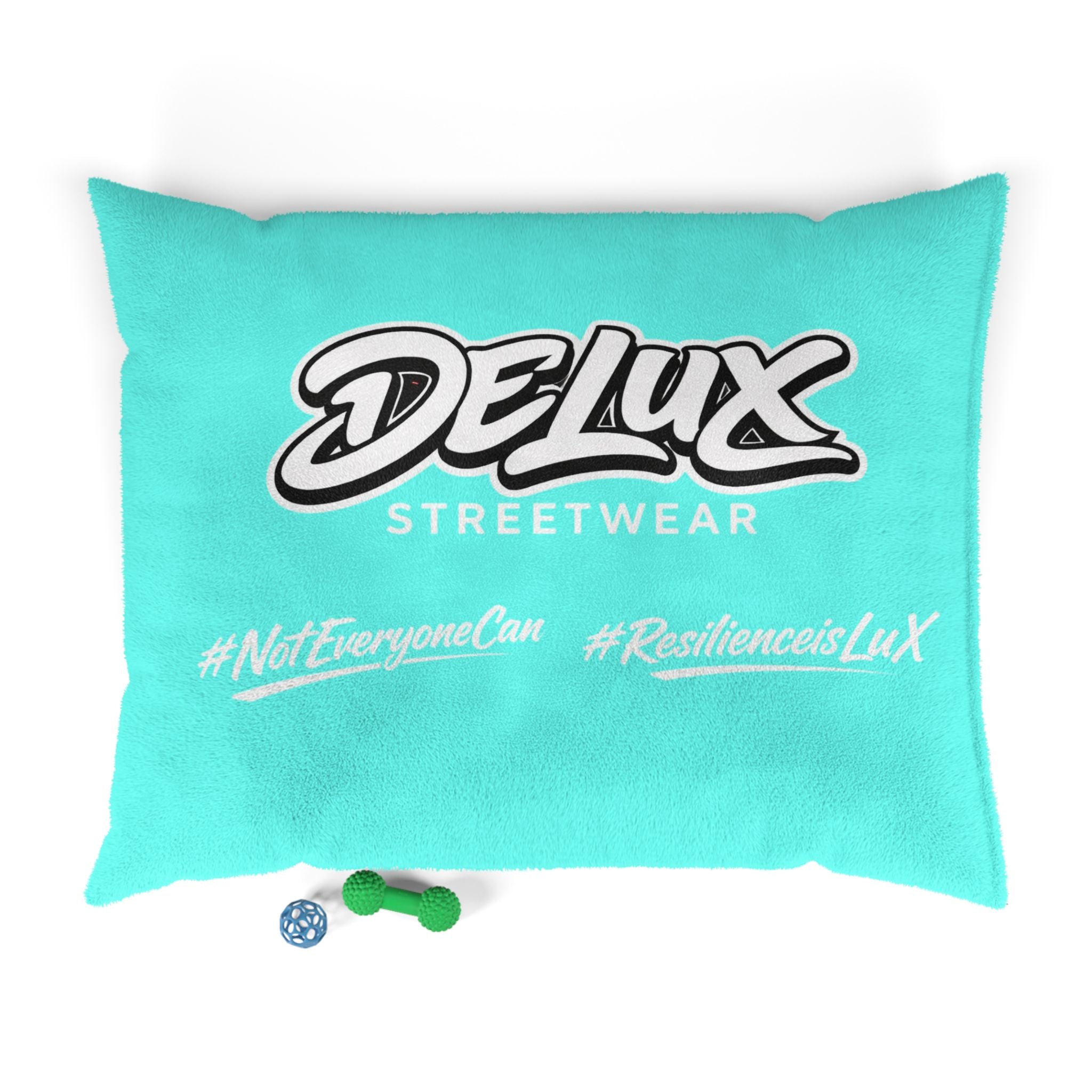 Pet Bed — Delux Streetwear Turquoise Plush Pillow with “Delux Streetwear” & #NotEveryoneCan Print