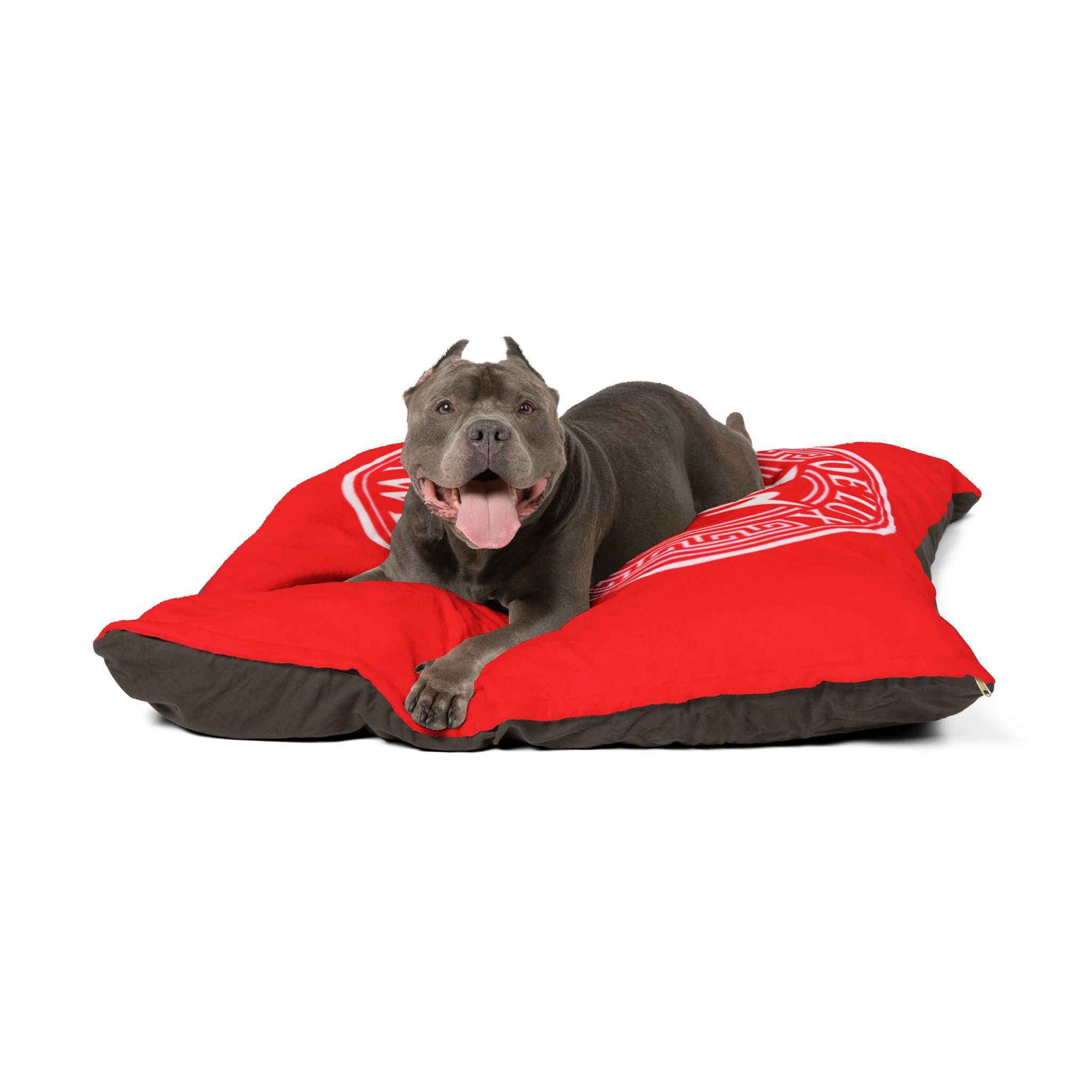 Red De'Lux Streetwear Pet Bed — Plush Logo Cushion for Dogs & Cats