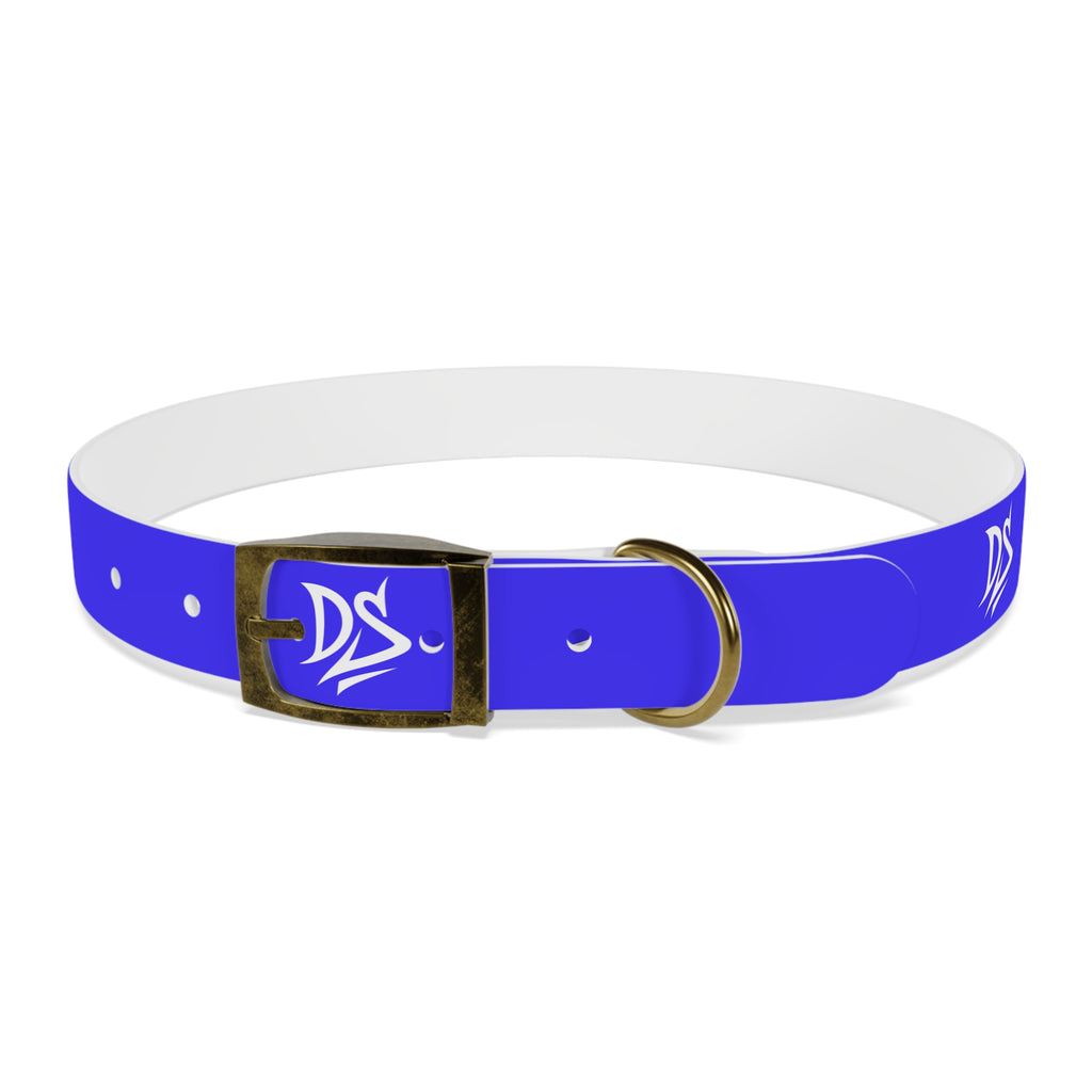 Blue Branded Dog Collar — Adjustable Waterproof Pet Collar with White Logo