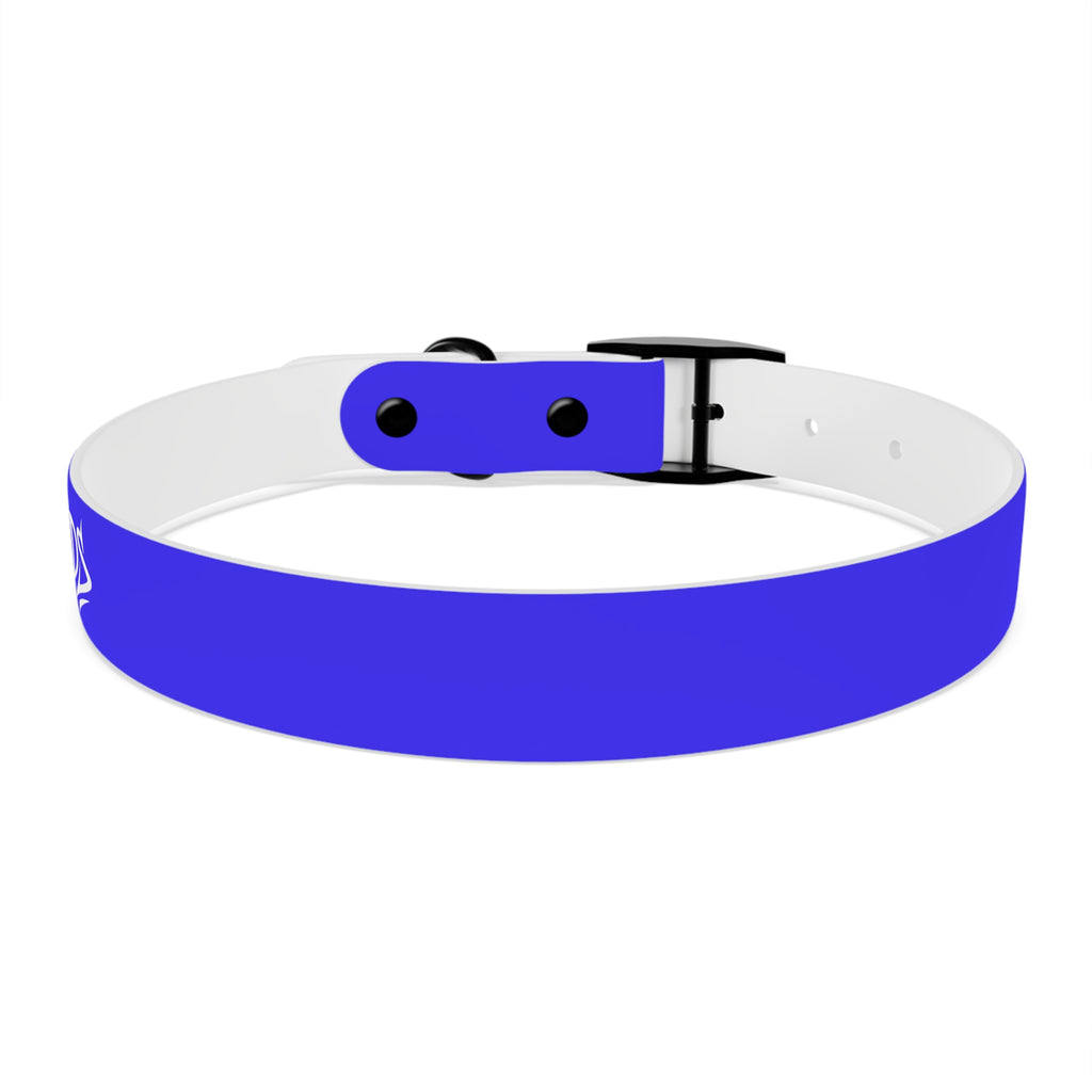 Blue Branded Dog Collar — Adjustable Waterproof Pet Collar with White Logo