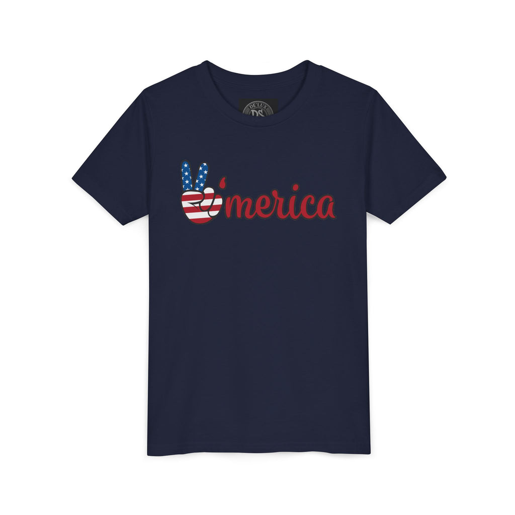 'Merica Peace Sign Youth Tee - Patriotic Fourth of July Kids Shirt