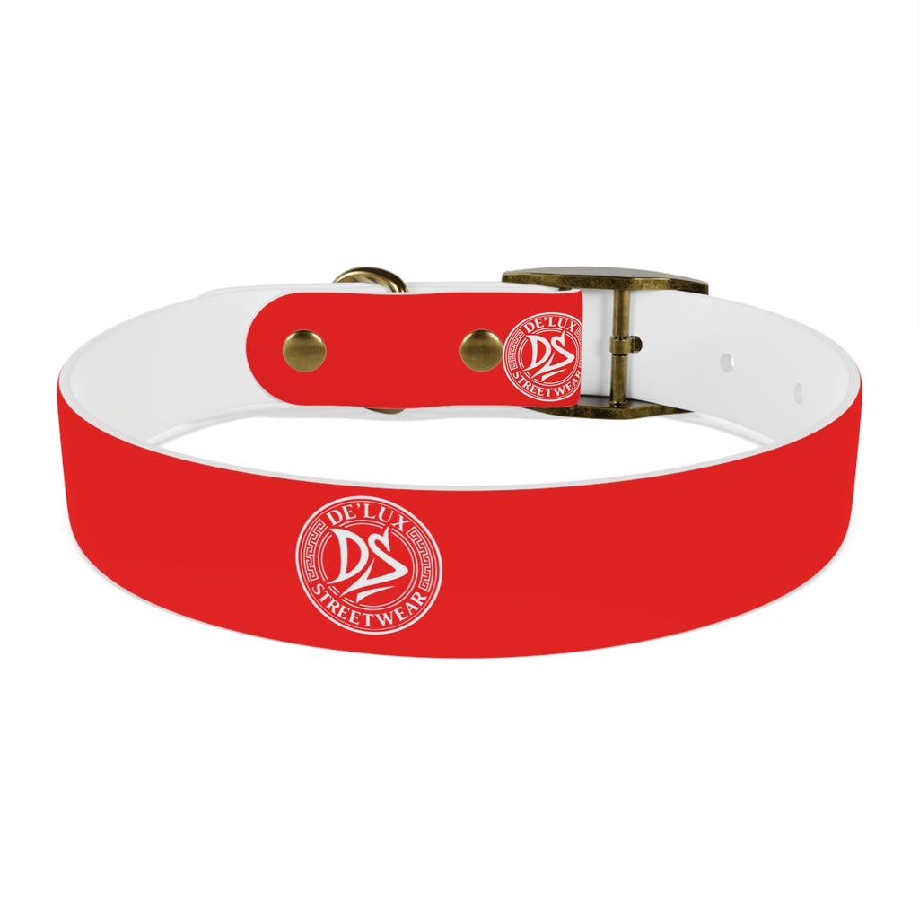 Red Logo Dog Collar — Durable Adjustable Pet Collar with White DS Emblem