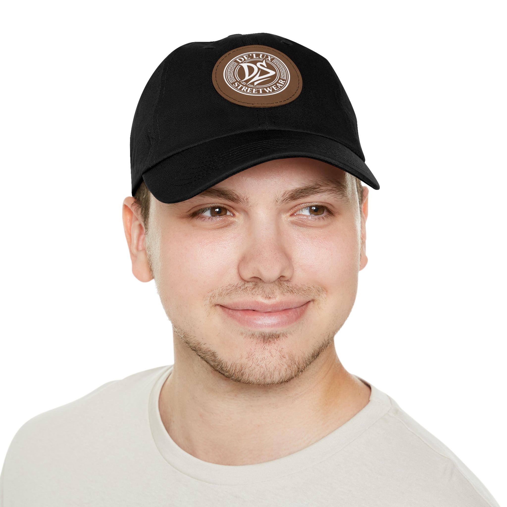 Deluxe Streetwear Leather Patch Dad Hat — Round Logo Cap