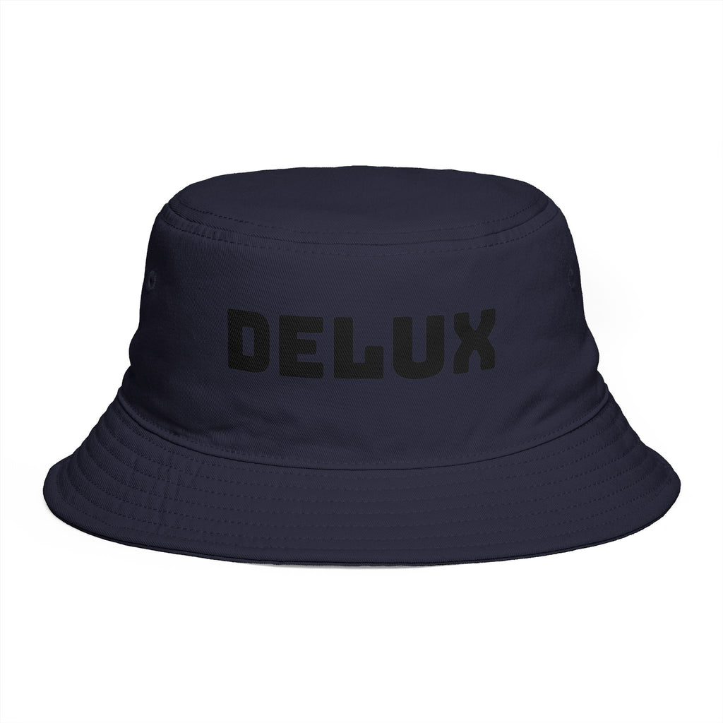 DELUX Brown Bucket Hat — Retro Logo Casual Sun Hat