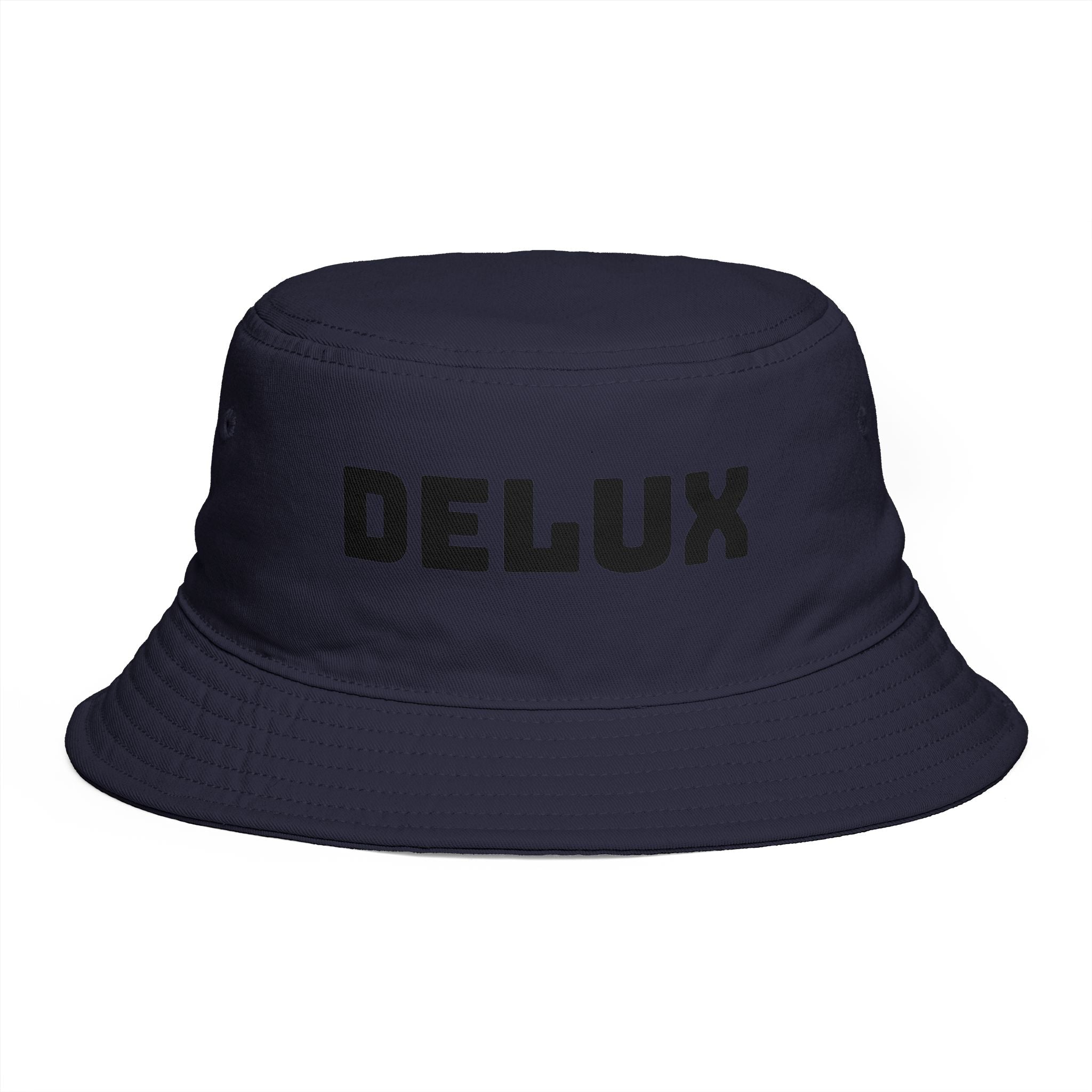 DELUX Brown Bucket Hat — Retro Logo Casual Sun Hat