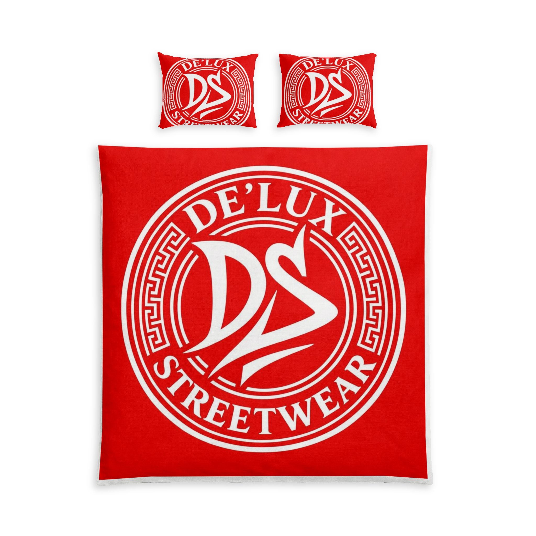 De'Lux Streetwear Red Cotton Bed Set — DS Logo Duvet Cover & Pillowcases
