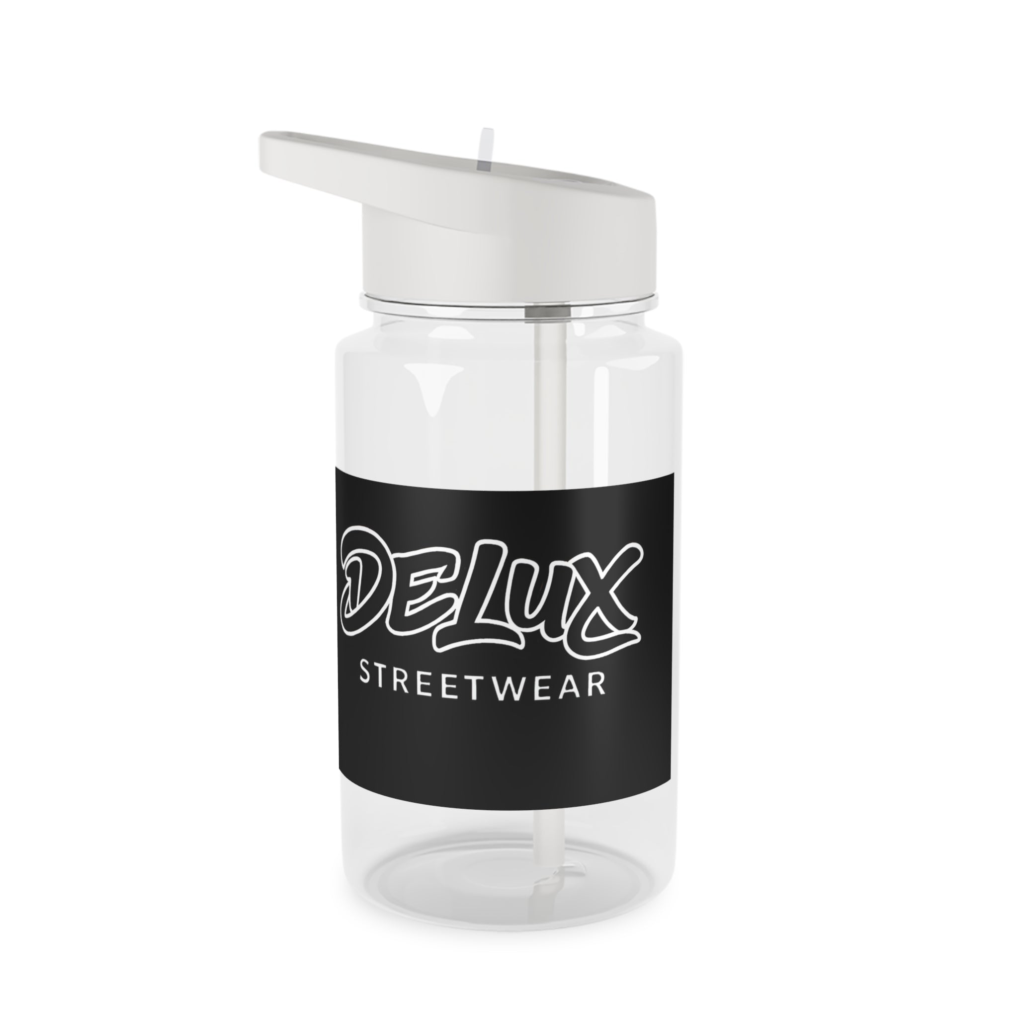 Delux Streetwear Tritan Water Bottle — Clear Sports Bottle with Straw