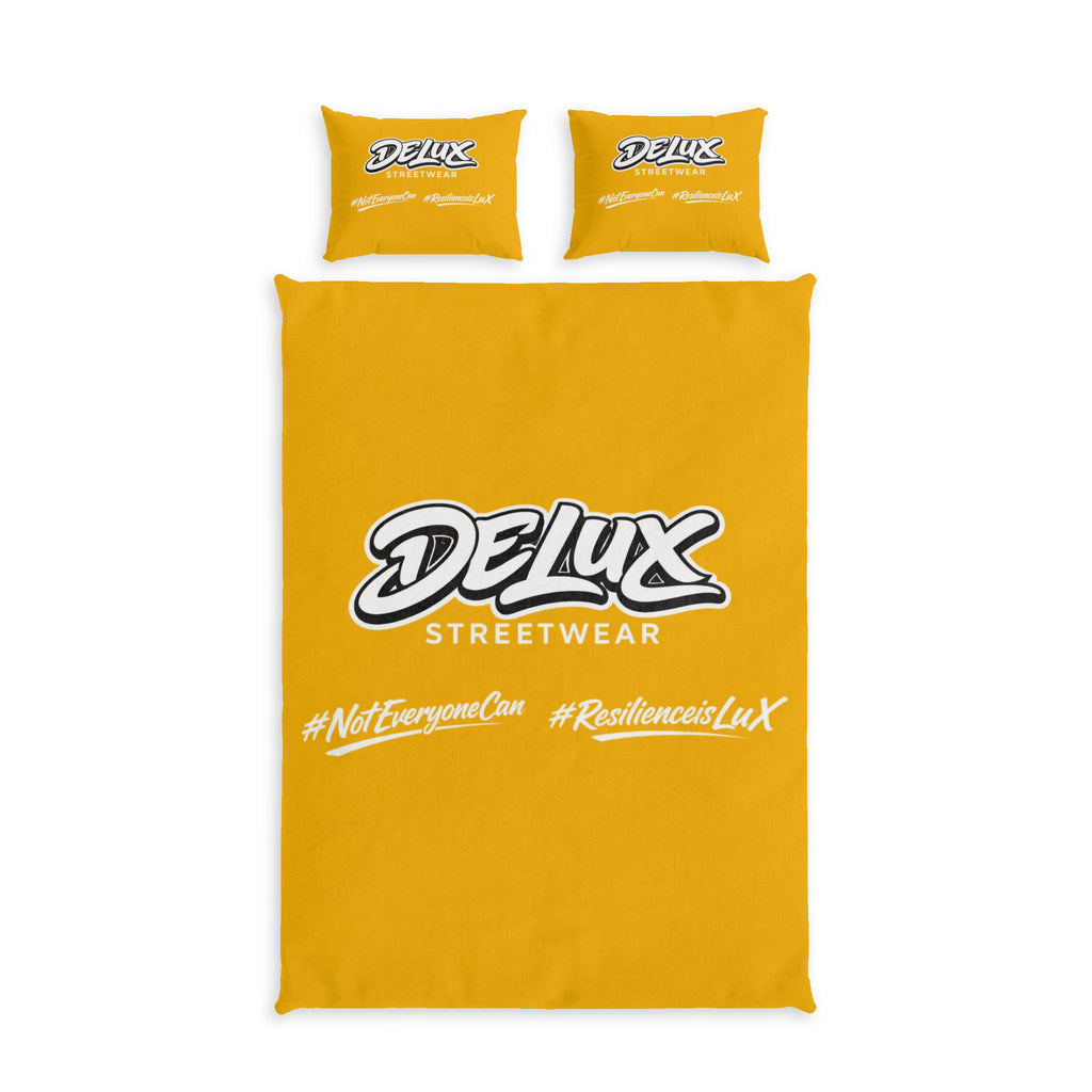 Delux Streetwear Cotton Bed Set - Yellow Duvet with Logo & Hashtags