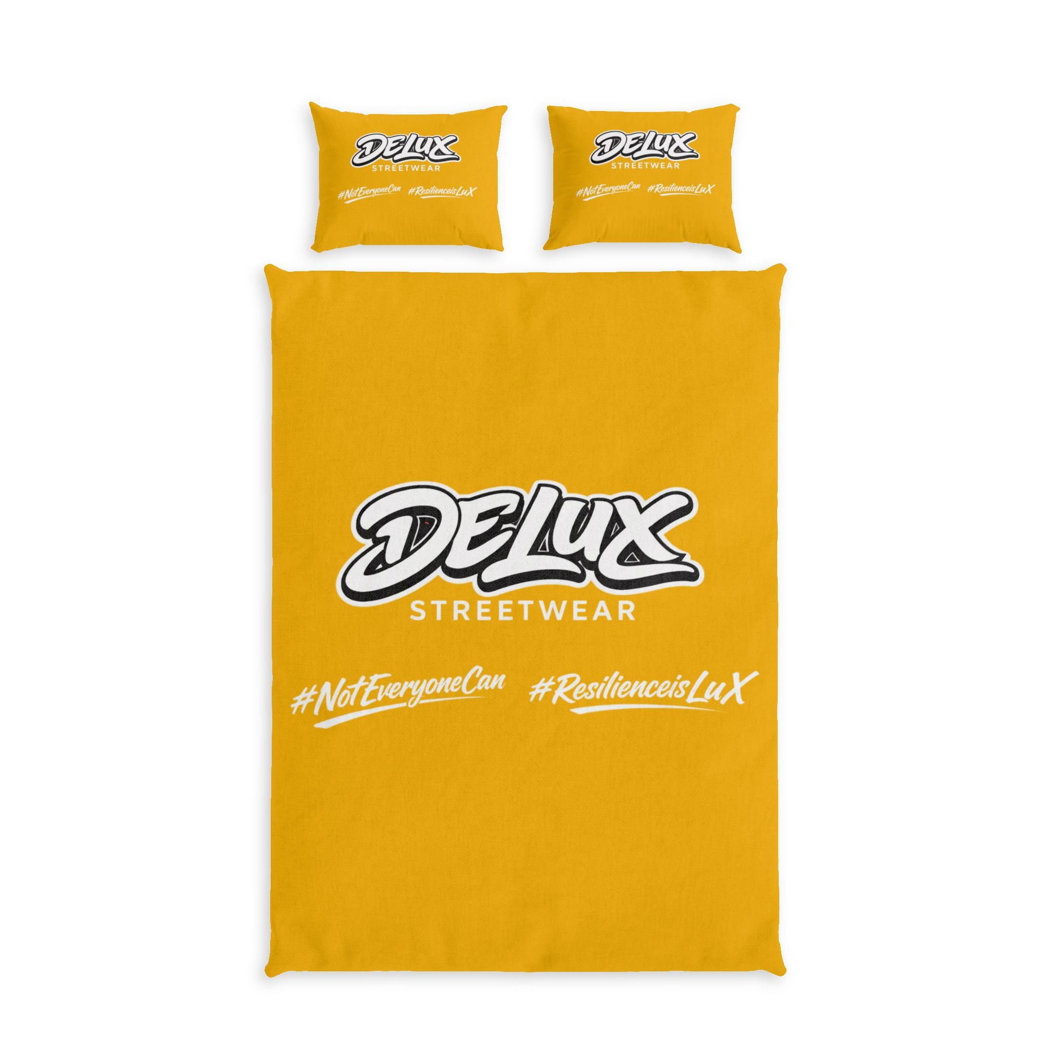 Delux Streetwear Cotton Bed Set - Yellow Duvet with Logo & Hashtags